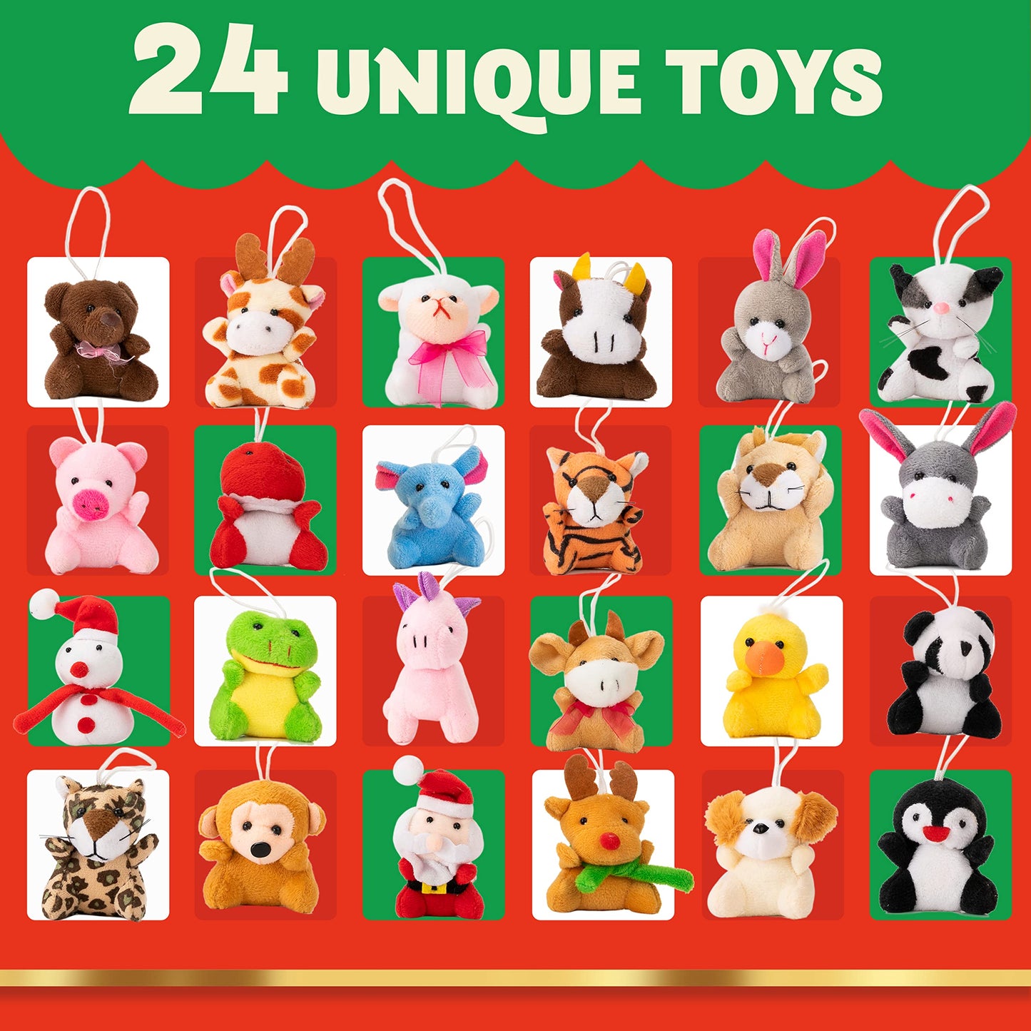 JOYIN 2025 Christmas Advent Calendar with Mini Animal Plush, 24 Days Countdown Advent Calendar with 24 Stuffed Animals, Kids Girls Party Favor, Xmas Gift Classroom Prizes, Christmas Party Favor Gifts