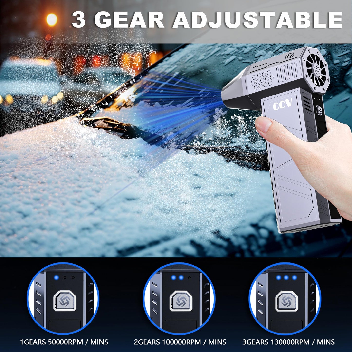 CCV Compressed Air Duster - 150000RPM Electric Air Duster for Cleaning Keyboard&PC 3 Gears Adjustable Rechargeable Cordless Jet Dry Blower Air Blower for Car and Home (F33-Pearl Blue)