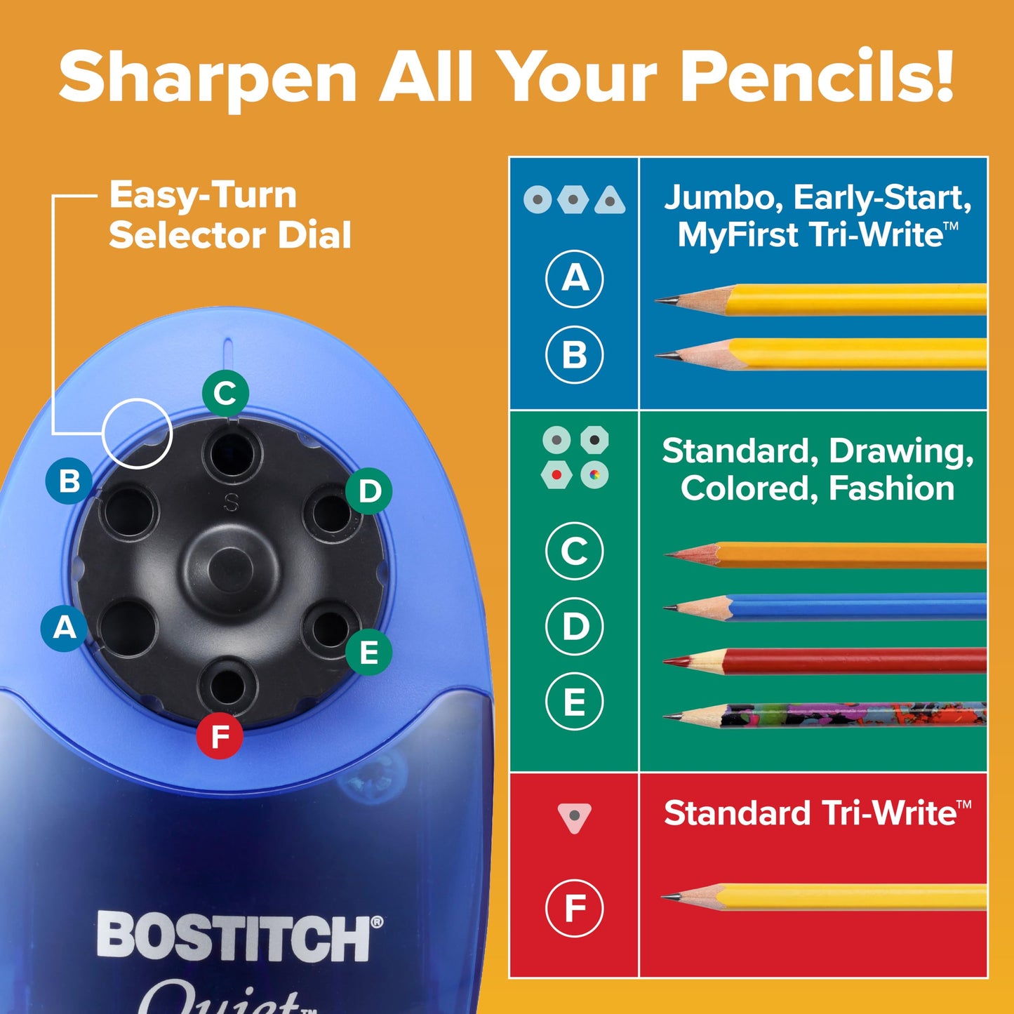 Bostitch QuietSharp 6 Heavy Duty Classroom Electric Pencil Sharpener, 6-Holes, Blue (EPS10HC)