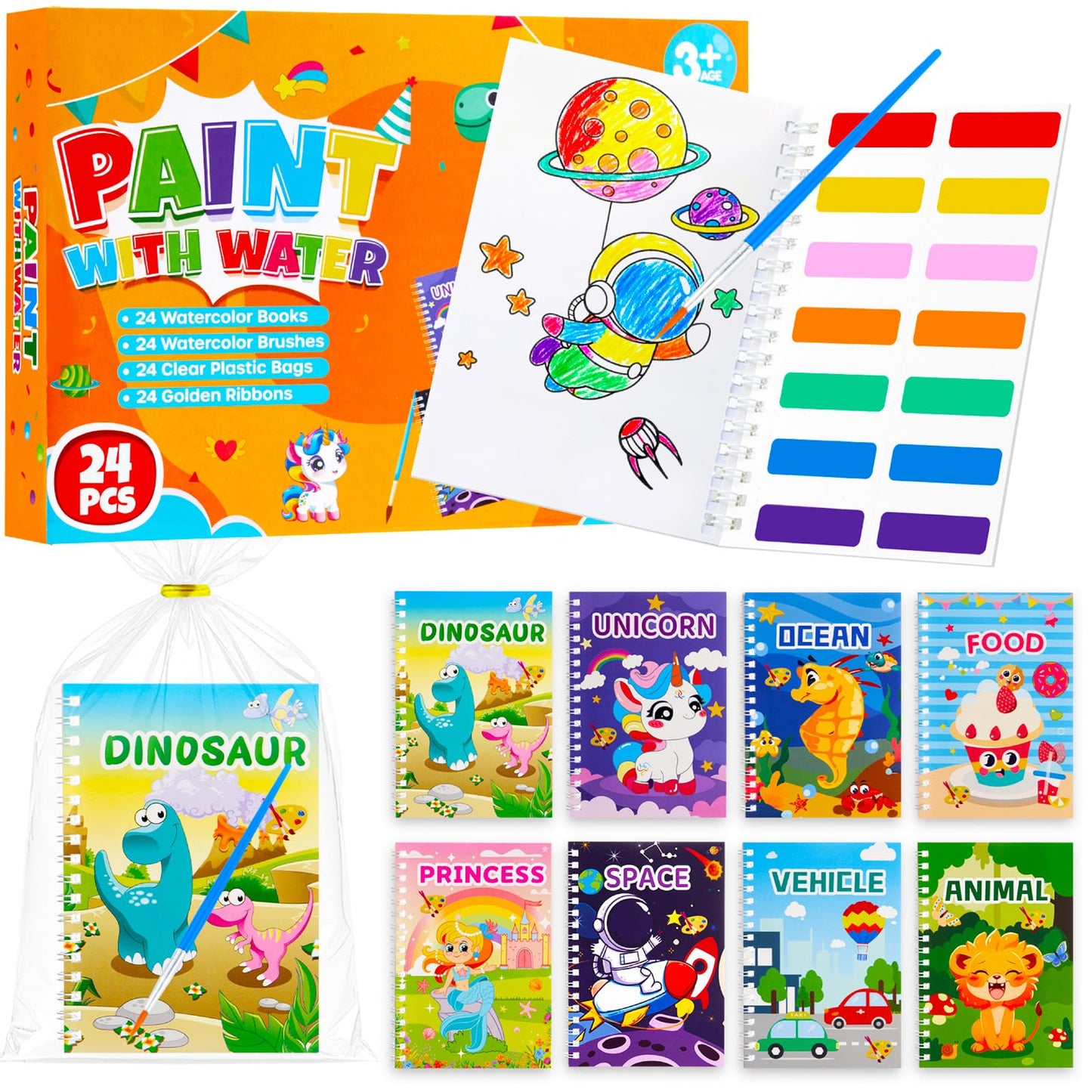 YUBAGOWU 24Pack Water Coloring Books for Kids,Paint with Water Crafts for kids 4-8 Classrooms Prize Children Party Favors Birthday Gifts (Classic)