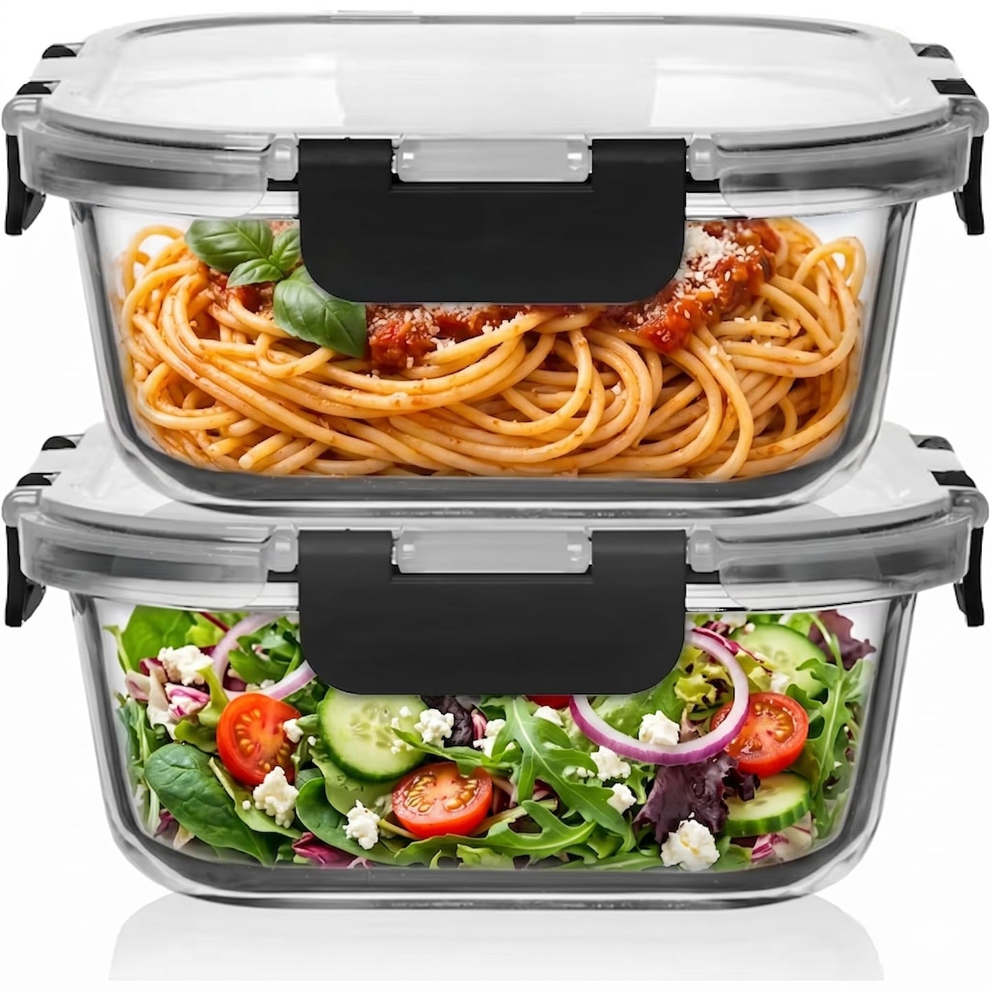 Razab 2 Pack 1200ML / 42 Oz Glass Container Food Storage with Lids - Leakproof, BPA-Free Meal Prep Container Ideal for Roasting Turkey, Store Leftover - Microwave & Oven Safe