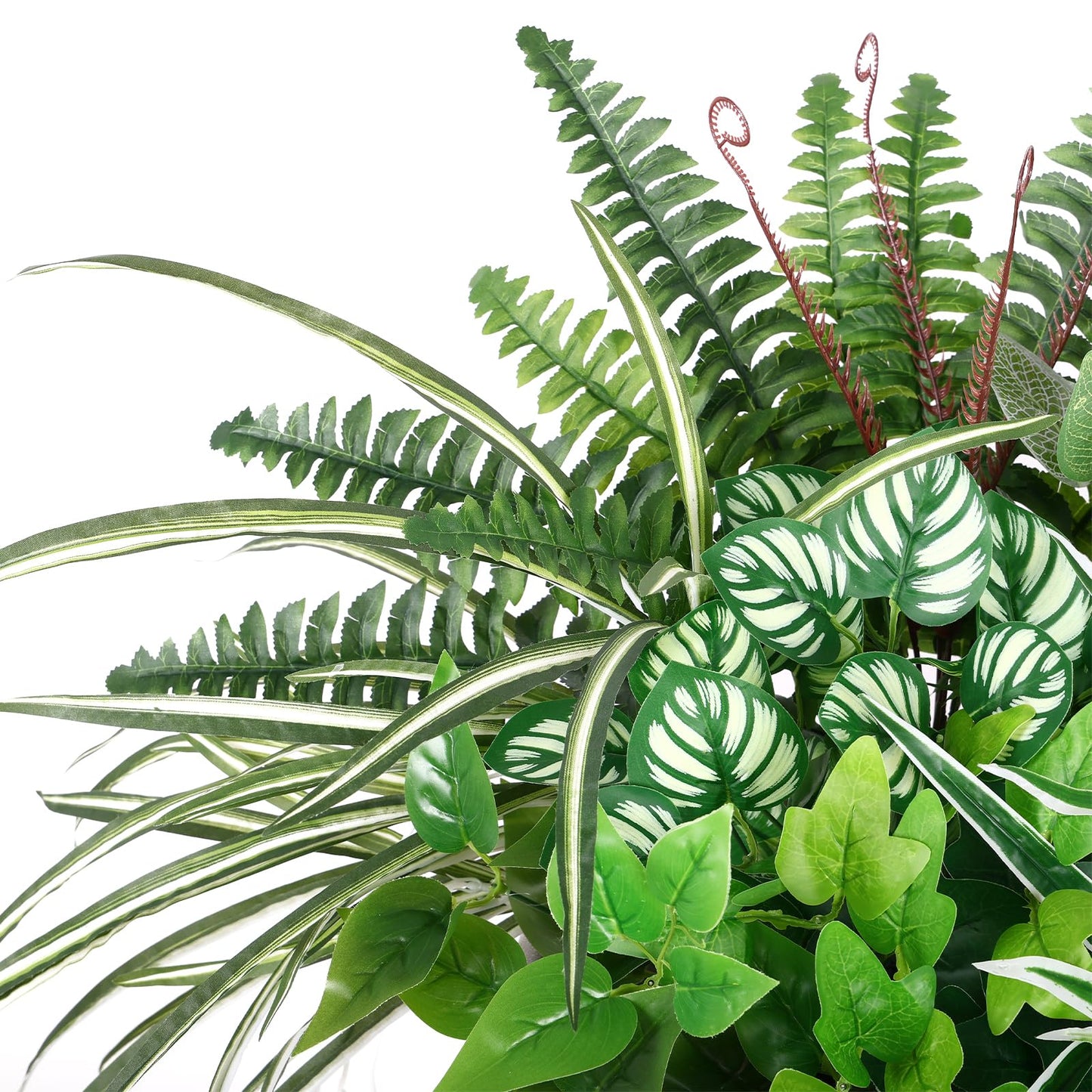 UXORSN 8 Bundles Artificial Outdoor Plants UV Resistant Artificial Greenery Stems Fake Ferns Shrubs Bushes Spring Summer Plastic Green Plants for Planter Garden Outside Porch Patio Decor