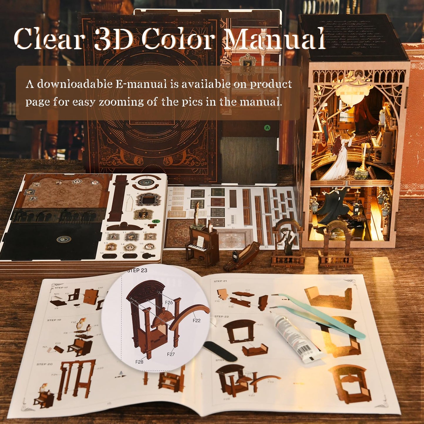MiniCity Book Nook Kit, Miniature DIY Dollhouse Booknook Kit, 3D Wooden Puzzle Bookend Bookshelf Insert Decor with LED Light for Teens and Adults (Phantom Of The Opera)
