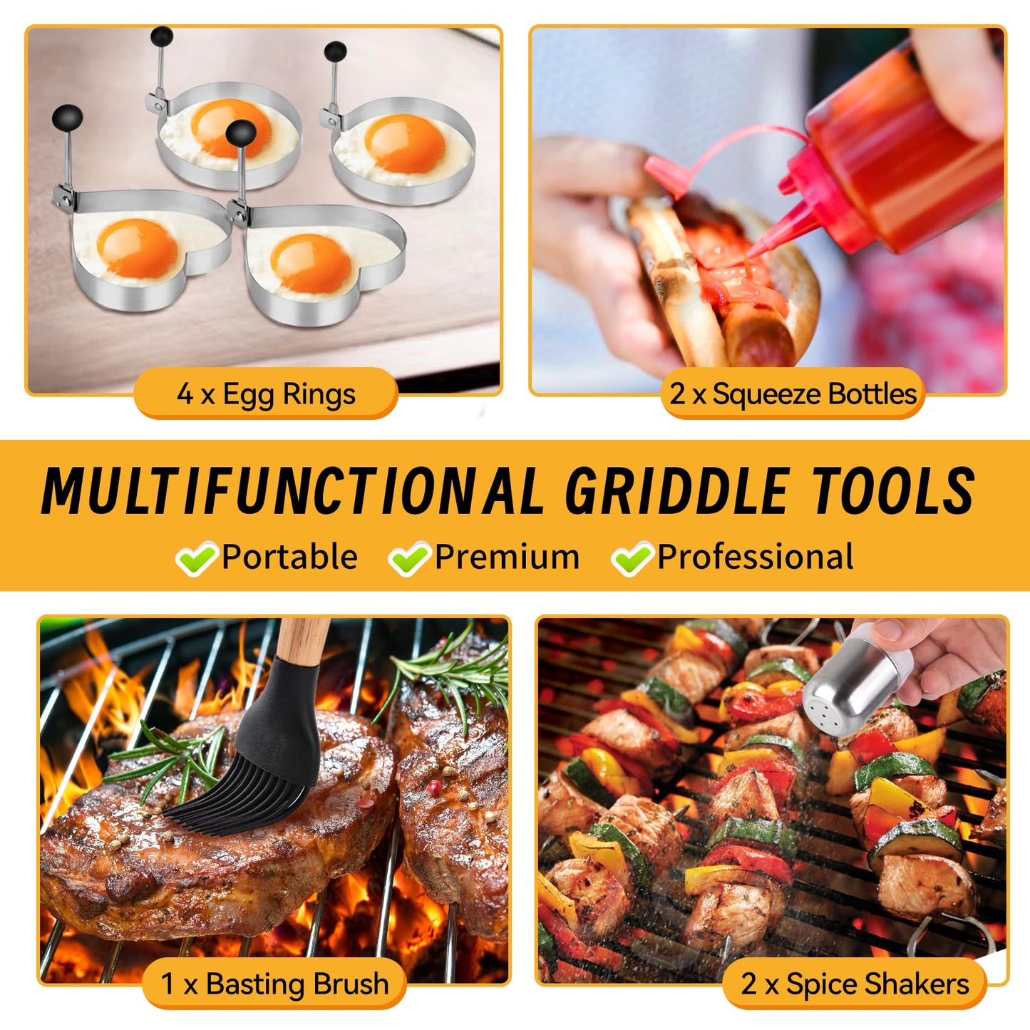 Onlyflame 29PCS Professional BBQ Griddle Tool Kit for Flat Top Grill Blackstone and Camp Chef - Stainless Steel Griddle Spatulas Accessories Kit with Basting Cover, Carry Bag and More Tools