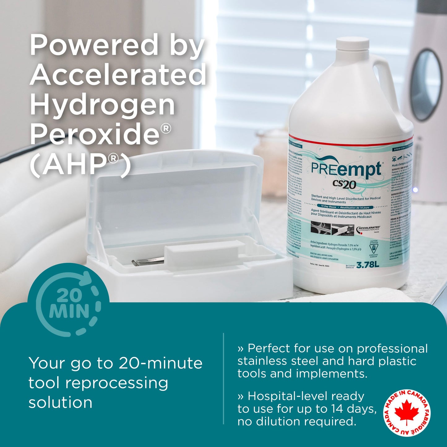 PREempt CS20 Sterilant and High-Level Disinfectant for Reusable Spa, Salon and Nail Tools and Implements (3.78 Liter)