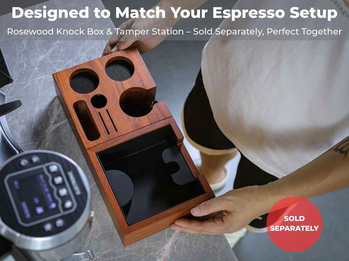 KNODOS Rosewood Espresso Knock Box – Coffee Puck Bin with Shock-Absorbing Bar & Non-Slip Base | Premium Coffee Grounds Container for Espresso Stations & Home Barista Setups