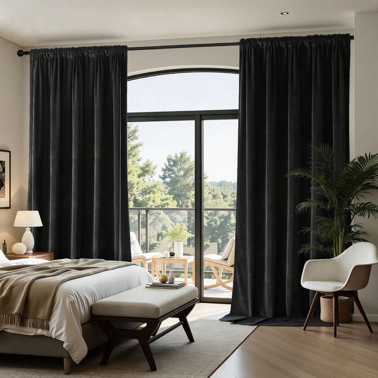 Joydeco Black Velvet Curtains 84 inch Length 2 Panels Burg Set, Luxury Rod Pocket Thermal Insulated Window Blackout Curtain, Room Darkening Drapes for Living Dining Room Bedroom Privacy