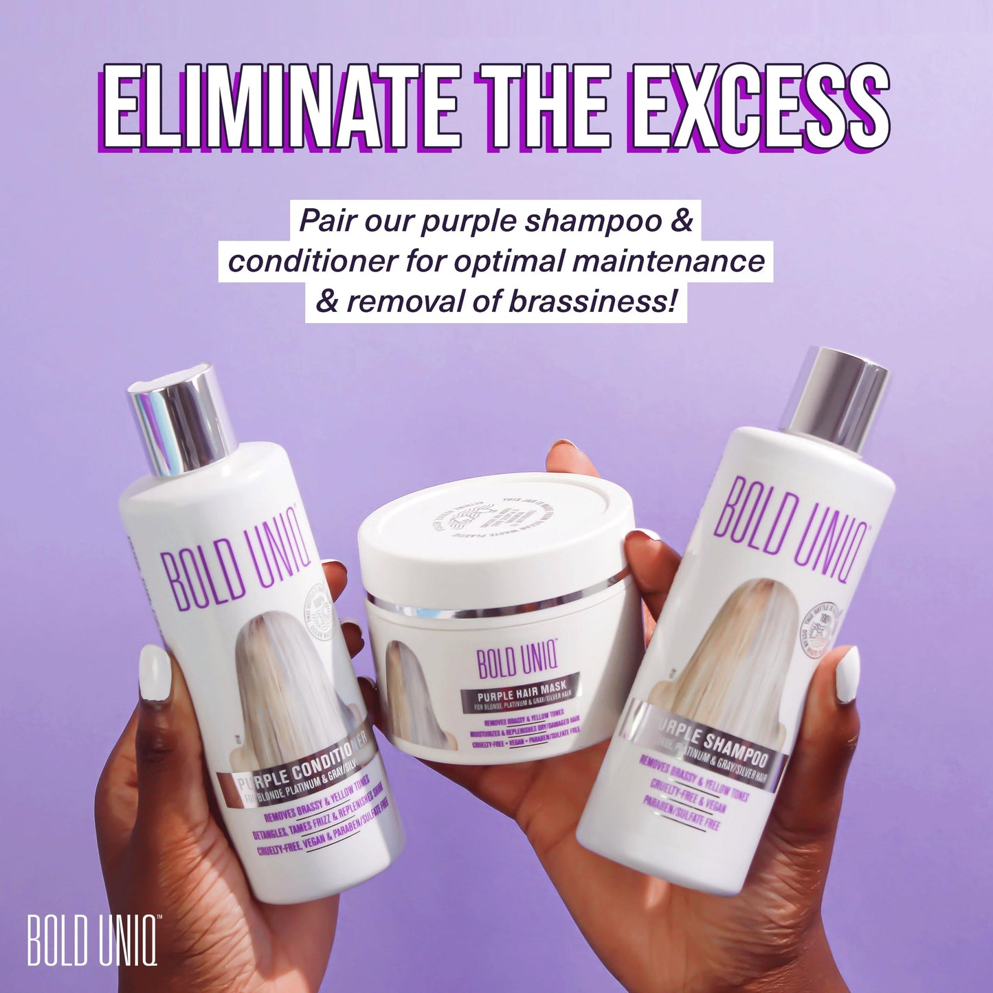 BOLD UNIQ Purple Hair Mask for Blonde, Platinum, Silver Hair - Banish Yellow Hues: Blue Masque to Reduce Brassiness and Condition Dry, Damaged Hair - Sulfate-Free Toner - 200ml