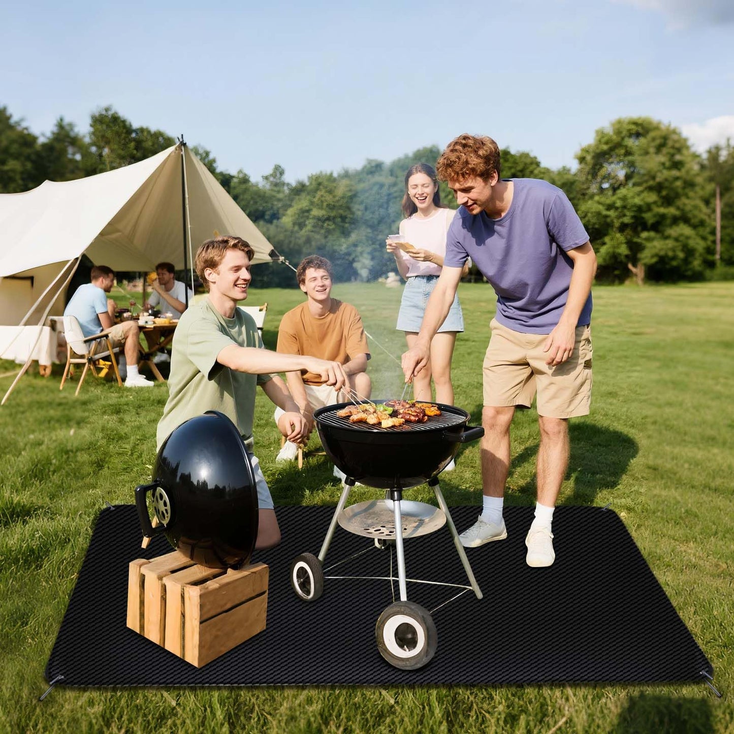 65 x 48 Inch Large Grill Mat for Outdoor Grill, Fireproof Waterproof Oil-Proof BBQ Mat for Deck, Patio, Lawn, or Indoor Fireplace, Easy to Clean Under Grill Protector for Fire Pit and Smoker