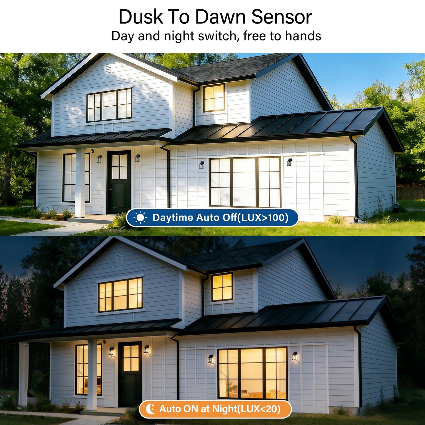 Dusk to Dawn Outdoor Wall Lights 2-Pack, Black Exterior Wall Sconces with Clear Glass, Waterproof Anti-Rust Porch Lights Outdoor, E26 Base Wall Lanterns for Front Door, Garage, Entryway