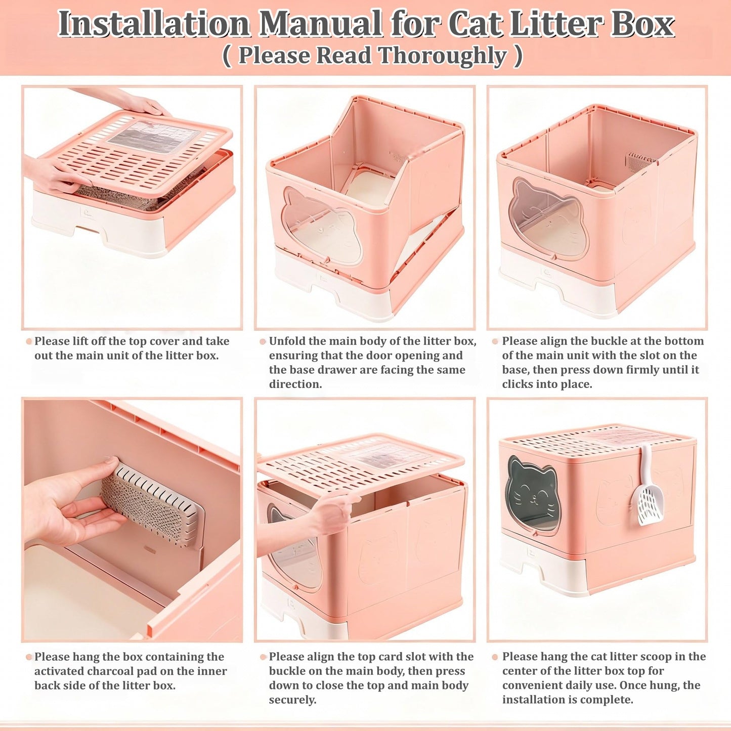 HelloMiao Fully Enclosed Cat Litter Box with Lid, Foldable Extra Large Cat Toilet, Drawer Type Cat Litter Tray with Plastic Scoop, Suitable for Cats Under 17.6Ib(8kg)