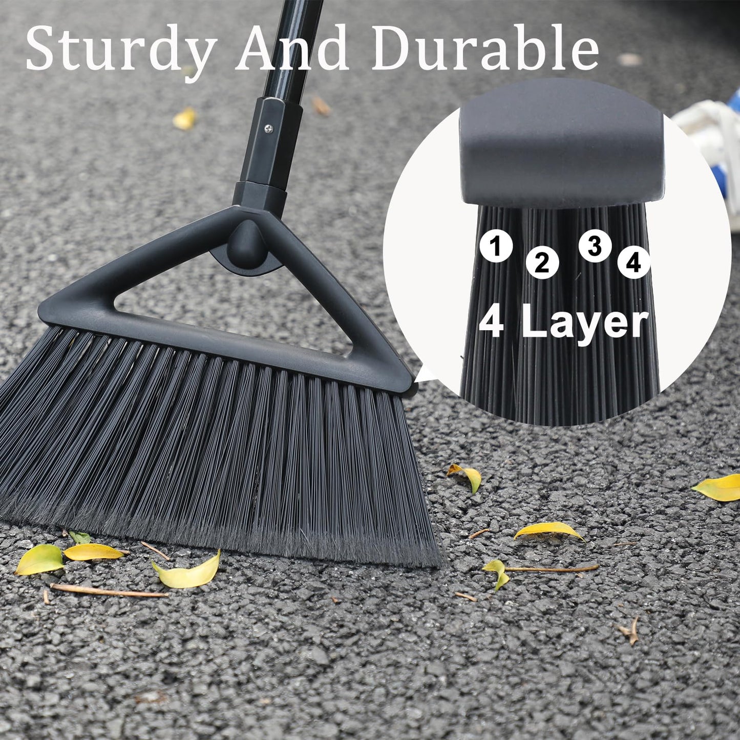 2PCS Heavy Duty Broom, Brooms for Sweeeping Indoor, Angle Broom with Long Pole, Outdoor Broom for Courtyard Garages Slidewalk, Indoor Broom for Kitchen Lobby Canteen, Black (2Black)