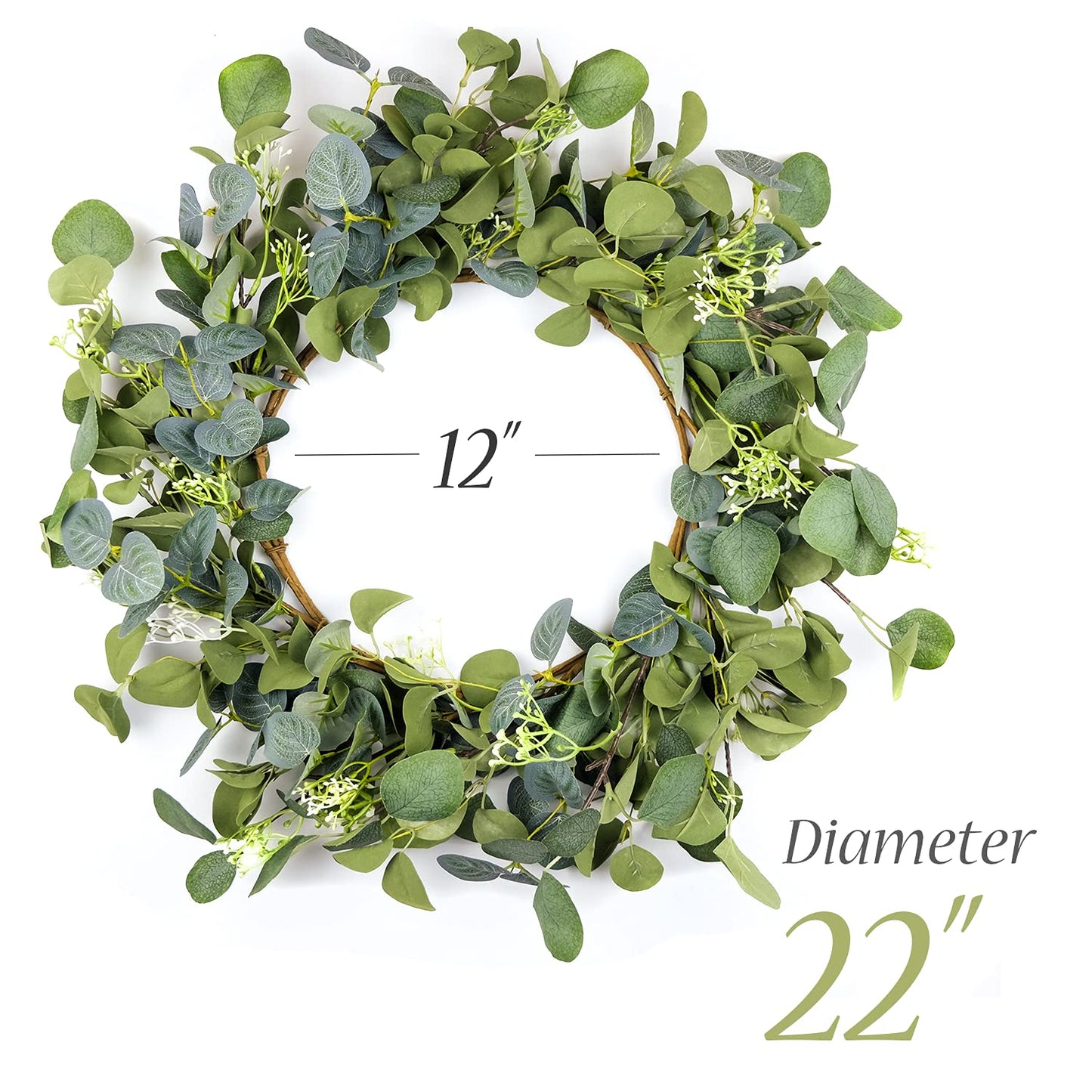 HomeKaren Eucalyptus Wreaths for Front Door 22" 55cm, Handmade Green Leaves Wreath for Summer, Spring and All Seasons, Greenery Floral Wreath for Wall and Outside