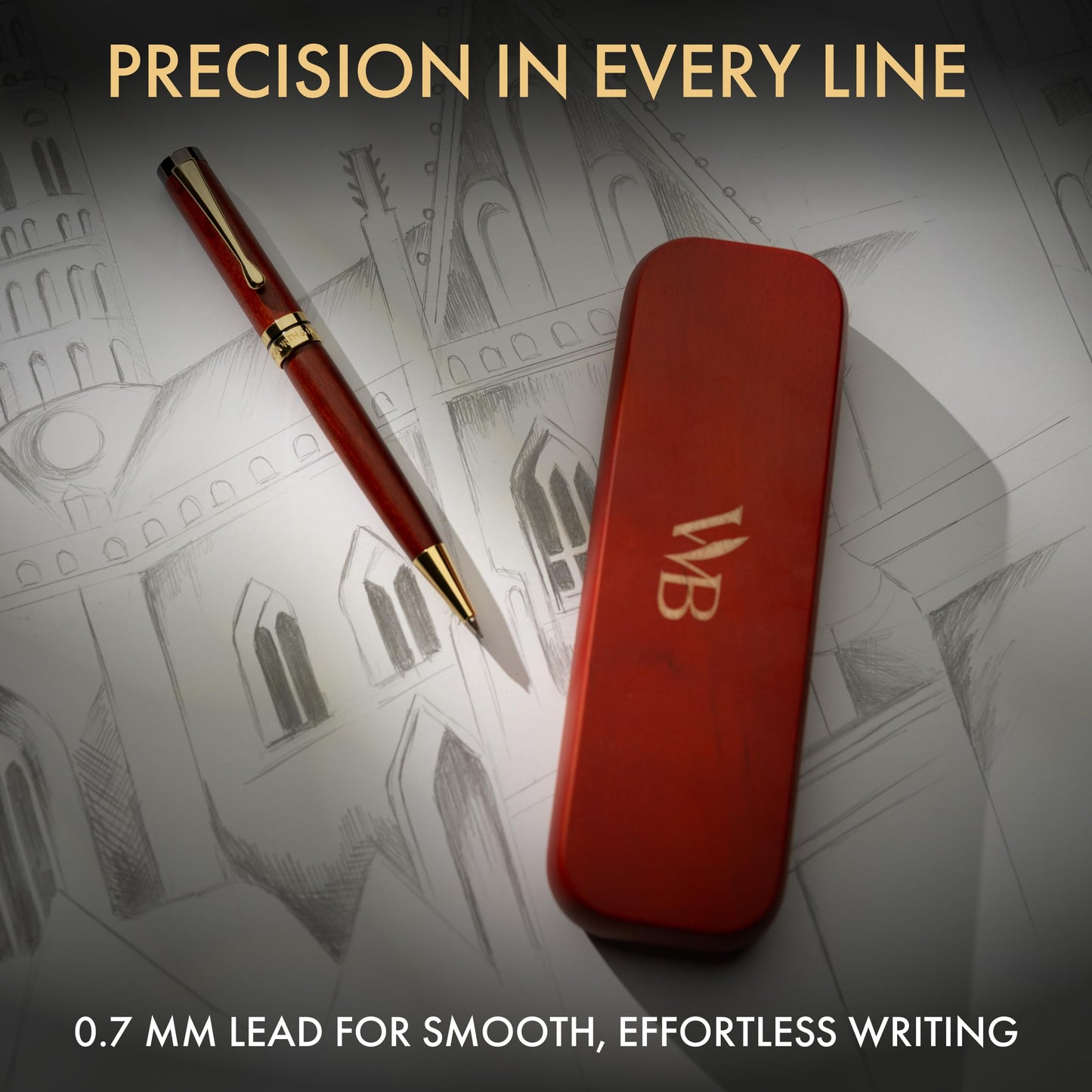 Wordsworth & Black Luxury Bamboo Mechanical Pencil Set – 0.7mm Precision Twist Advance – Writing, Drafting & Sketching for Architects & Engineers – 20 HB Led Pencils 0.7mm Pack, Gift Box [Rosewood]
