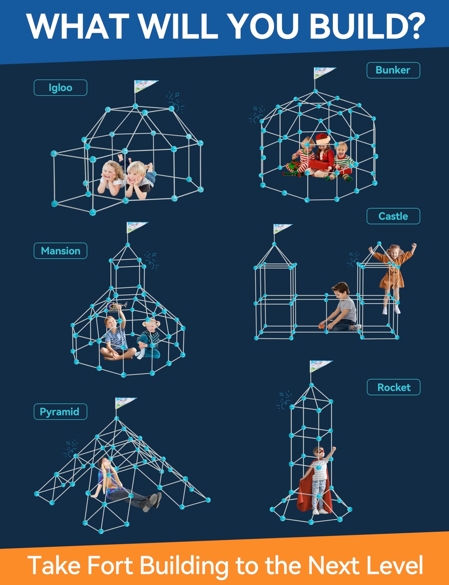 besrey Fort Building Kit for Kids with Toss Game, 144 Pcs 5 in 1 Creative Fort Toy, STEM Construction Toy, Outdoor Play Structure, Kids Outdoor Toys for 3, 4,5,6,7,8,9,10 Years,DIY Play Tent Tunnel