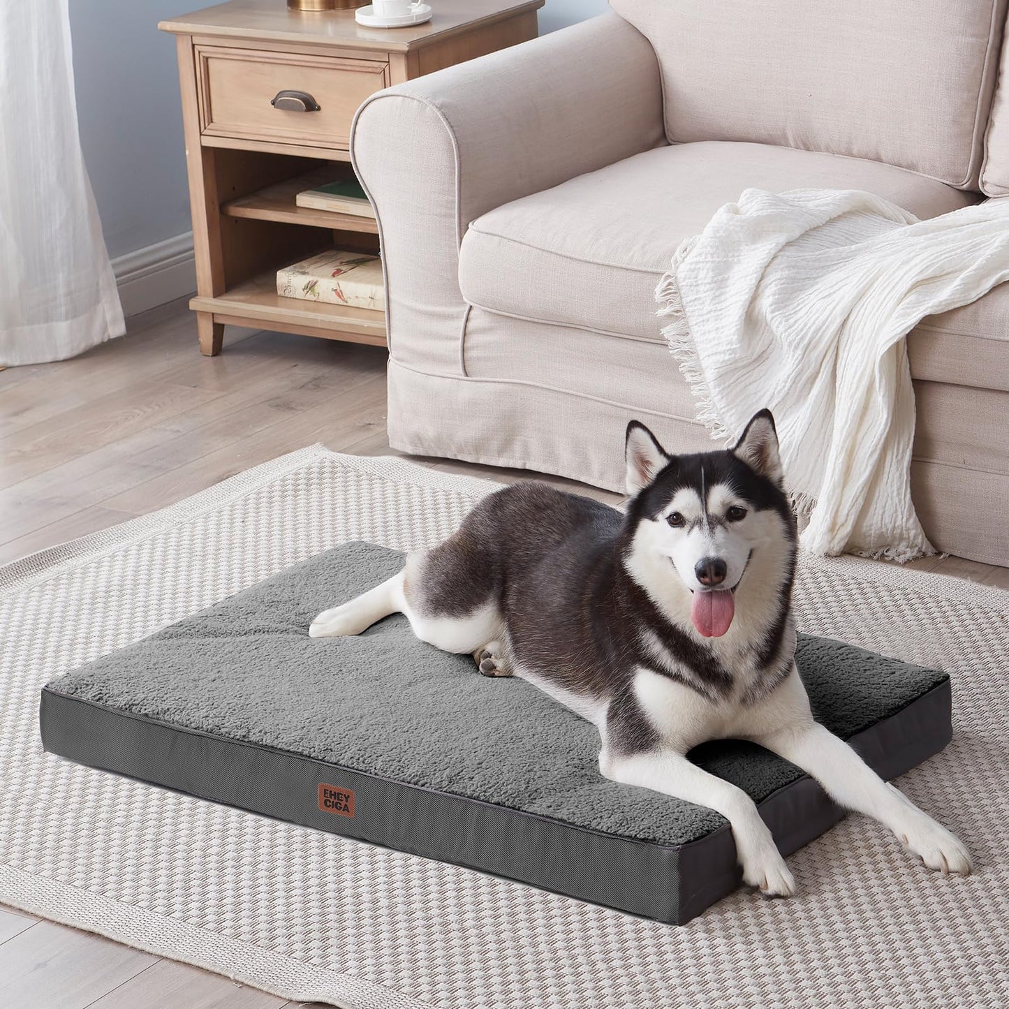 EHEYCIGA XXL Dog Bed, Orthopedic Dog Crate Beds for Jumbo Dogs, Washable Giant Puppy Mattress with Removable Cover and Non-Slip Bottom, Pet Bed with Foam