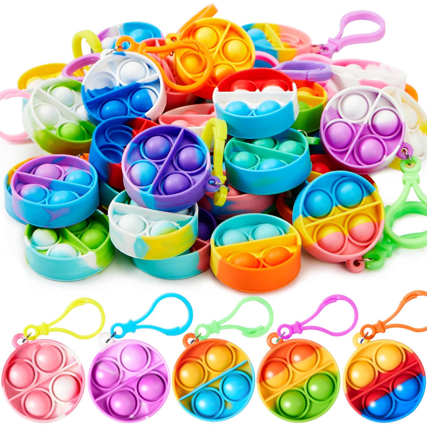 JOYIN Round Pop Fidget Keychain 90 Pack Pop Fidget Toys Bulk Party Favors for Kids 4-8,8-12 Years, Christmas Goodie Bags Stuffers Back to School Gifts for Students Classroom Prizes Sensory Fidget Toys