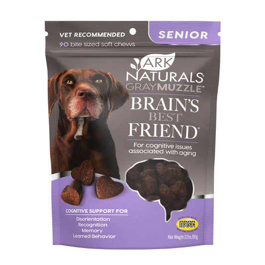 Ark Naturals Gray Muzzle Brain's Best Friend Dog Chews for Senior Dogs, Supports Cognitive Health and Enhances Brain Retention, Functional Natural Ingredients, 90 Count