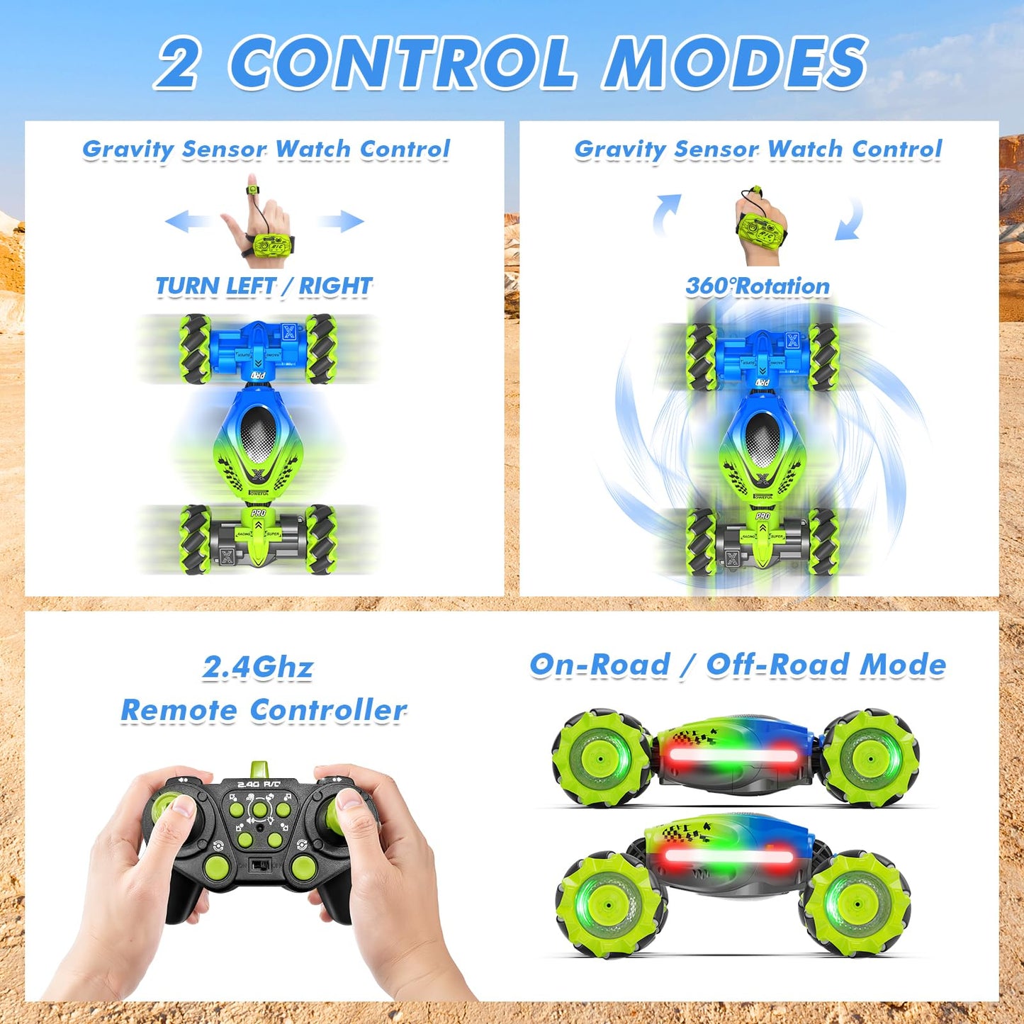 Fosgoit Gesture RC Car, 2.4GHz 4WD Gesture Sensing RC Stunt Car Toys for 6-12 Years Old Boys Girls, Hand Controlled Remote Drift Twist Offroad 360° Rotation with Lights Music for Birthday Gifts