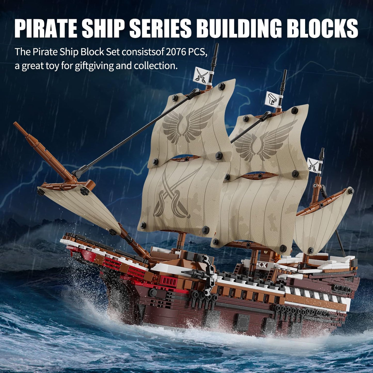 TYCOLE Pirate Ship Building Set with Lights - Mayflower Ship Model Toy.Great home&office decoration for pirates fans,Idea choice for adults and boys aged 8-14 as birthday, Christmas gifts(2076PCS)