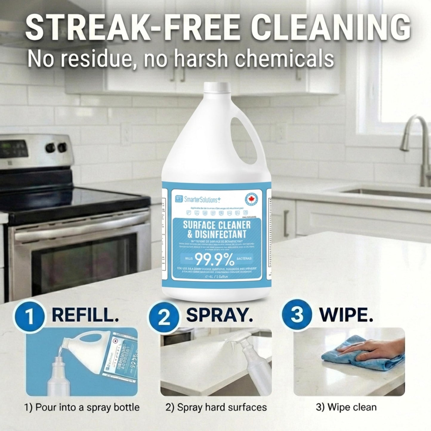 Hypochlorous Acid Cleaning Solution, Made in Canada, Hospital Grade Disinfectant Spray, All-Purpose Sanitizer & Deodorizer, Eliminate Viruses Including Norovirus (4L)