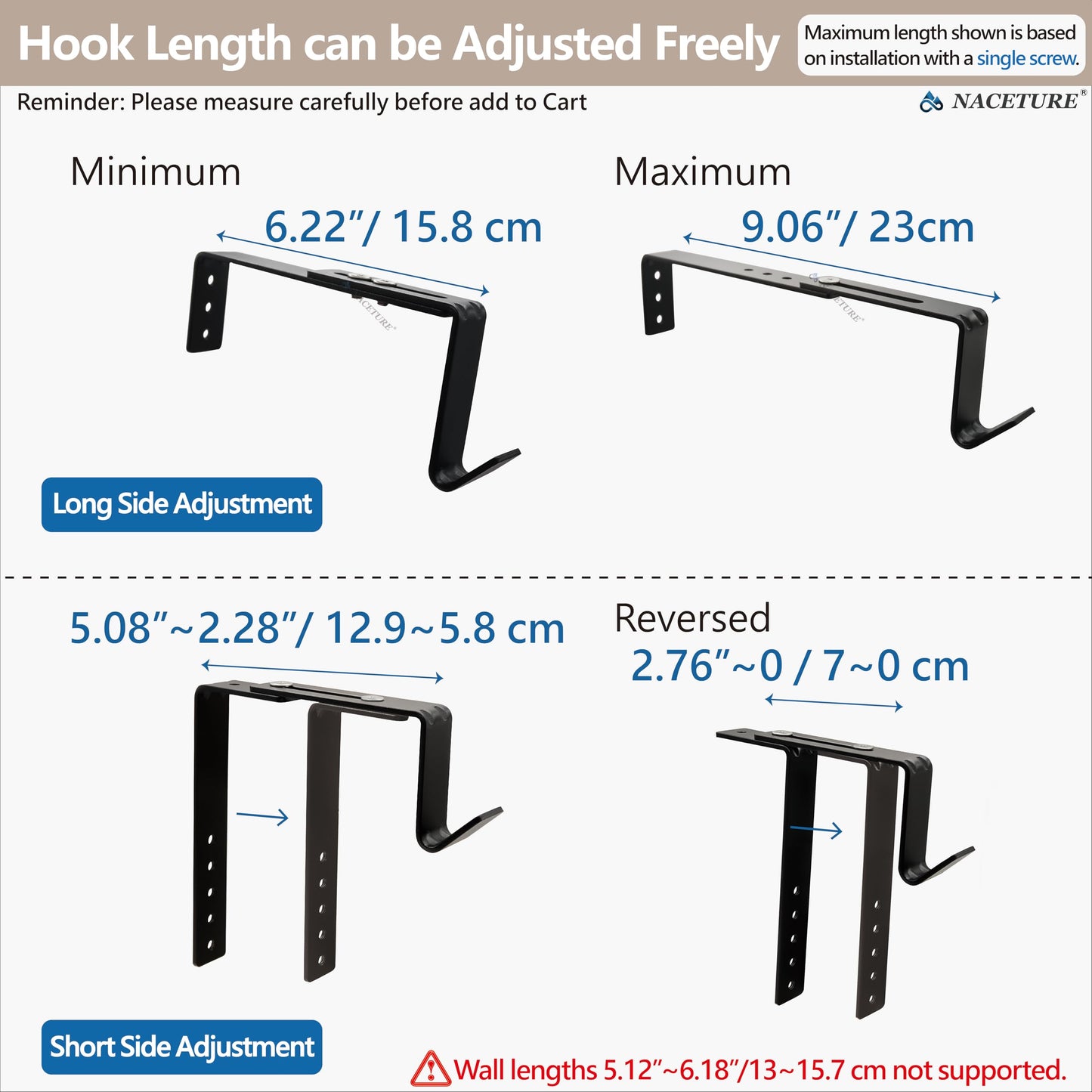 Adjustable Heavy-Duty Single Hook Bracket – Reinforced Plant Hanger for Railing, Balcony, Fence, or Cubicle – Supports Up to 40 Lbs – Metal Wall Hook for Planter, Lantern, Bag (Black 4 Pack)