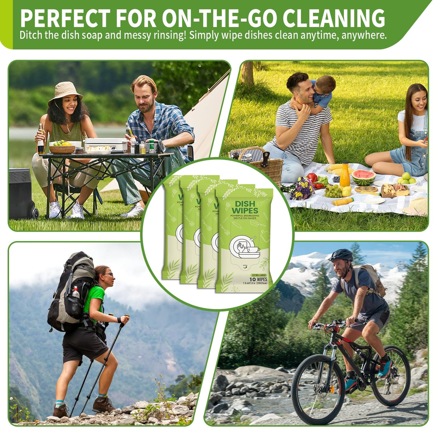 Creatyi 8 Pack Dish Wipes Camping Dish Wipes Travel Dish Soap Camp Kitchen Wipes Portable Cleaning of Plates, Bowls, Tableware and Ktchenware for Travel Camping (80 PCS)