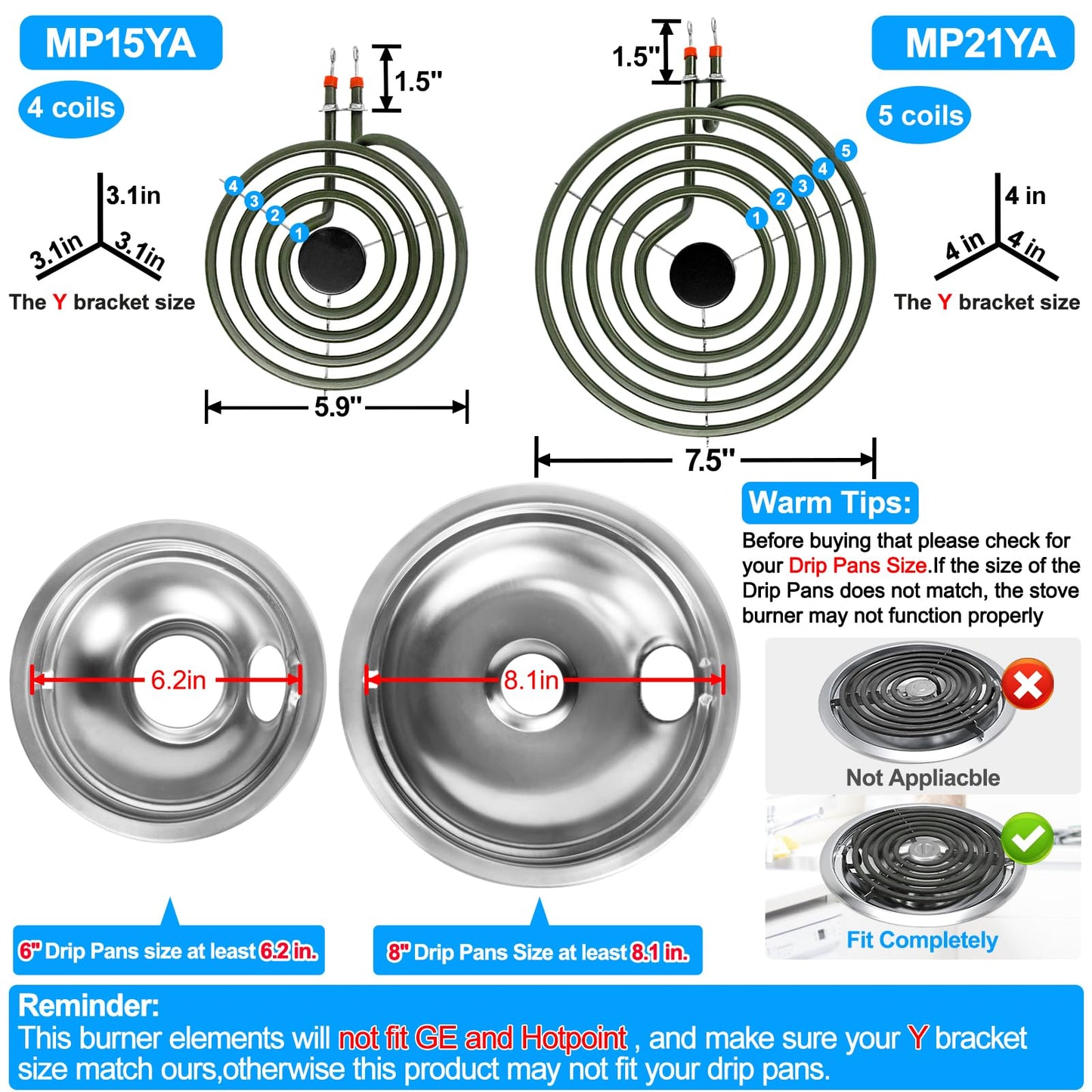 UPGRADED MP21YA MP15YA Electric Stove Burners Element Compatible with Kenmore Maytag Whirlpool Stove Coil,Fit MP22YA Electric Range Burner Element Replacement Stove Top Burner (2 Pack)