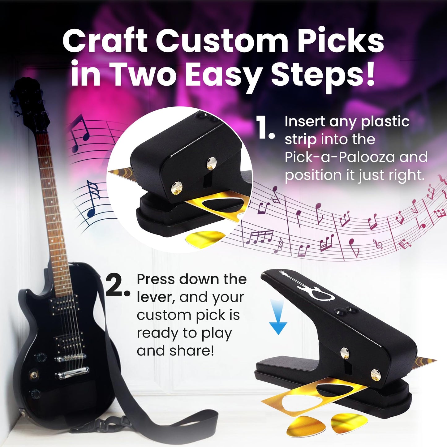 Pick-a-Palooza® DIY Guitar Pick Punch Mega Gift Pack - Premium Guitar Pick Maker - Black