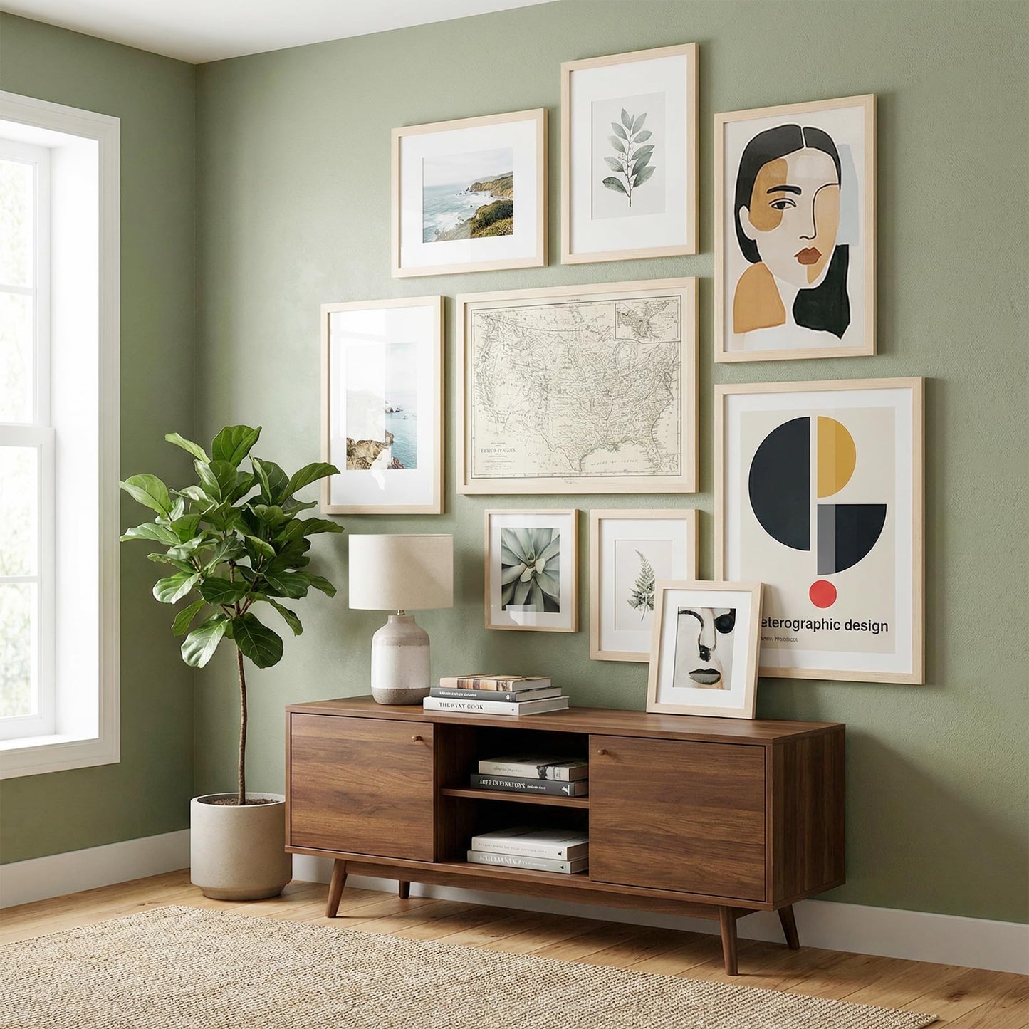LIVINGTASTE 16x20 Picture Frame Set of 4 Natural Solid Wood Veneer 4 Pack Picture Frames 16x20 Matted to 11x14 with Shatterproof Plexiglass, Wooden 16 x 20 Frame for Vertical or Horizontal Wall Mounting Display