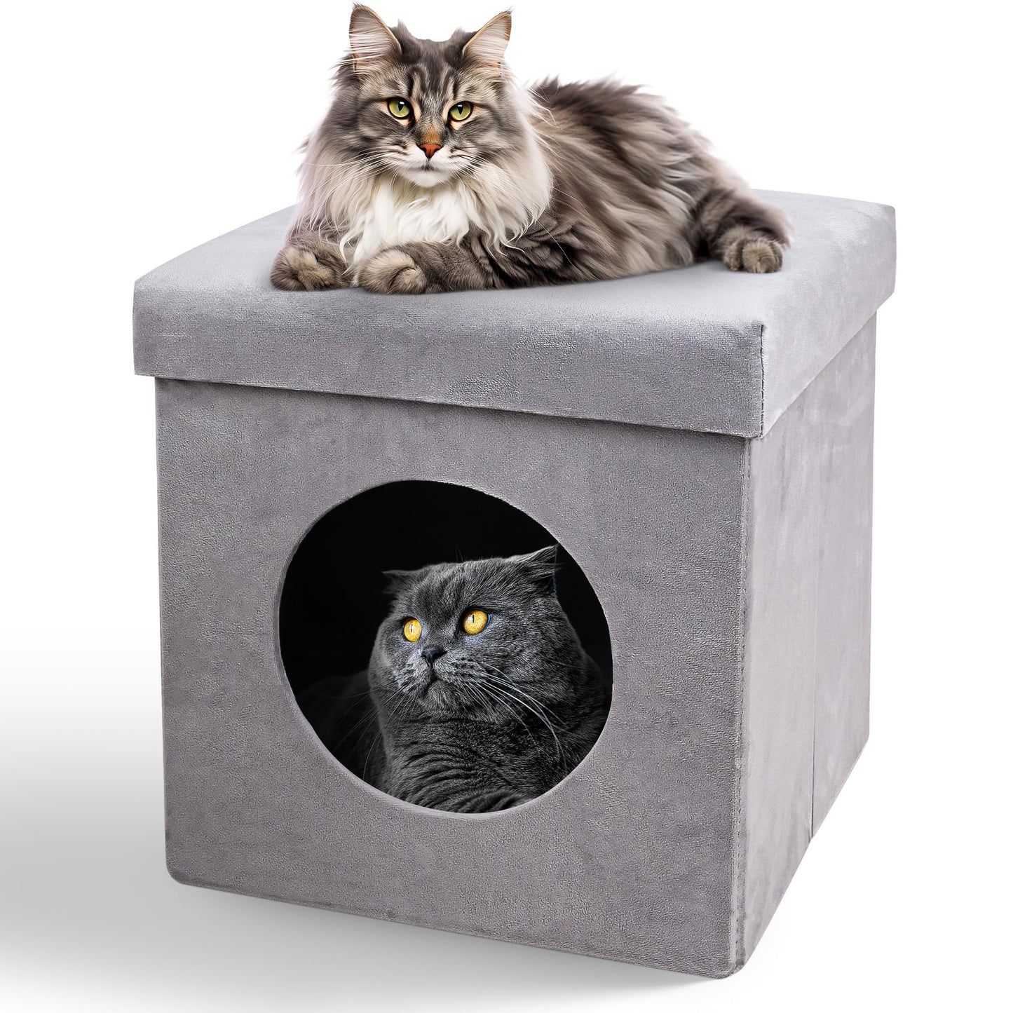 ASPCA Foldable Cat House – Indoor Cat Condo for Small Cats – Felt Cat Hideaway with Cushioned Top – Portable, Cozy Cat Cave – Easy Assembly & Storage – 12.5"x12.5"x13.4", Gray