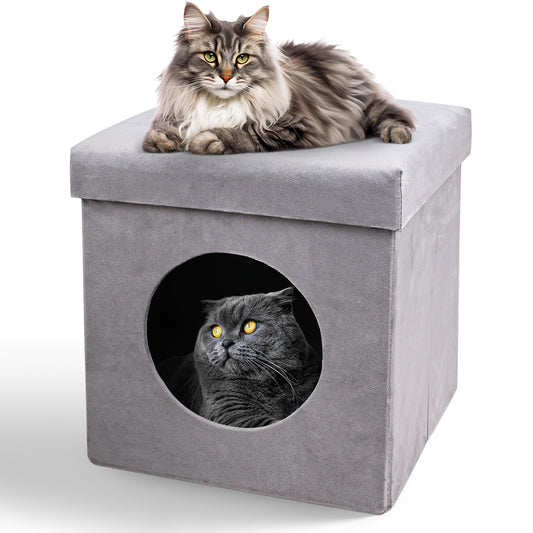 ASPCA Foldable Cat House – Indoor Cat Condo for Small Cats – Felt Cat Hideaway with Cushioned Top – Portable, Cozy Cat Cave – Easy Assembly & Storage – 12.5"x12.5"x13.4", Gray