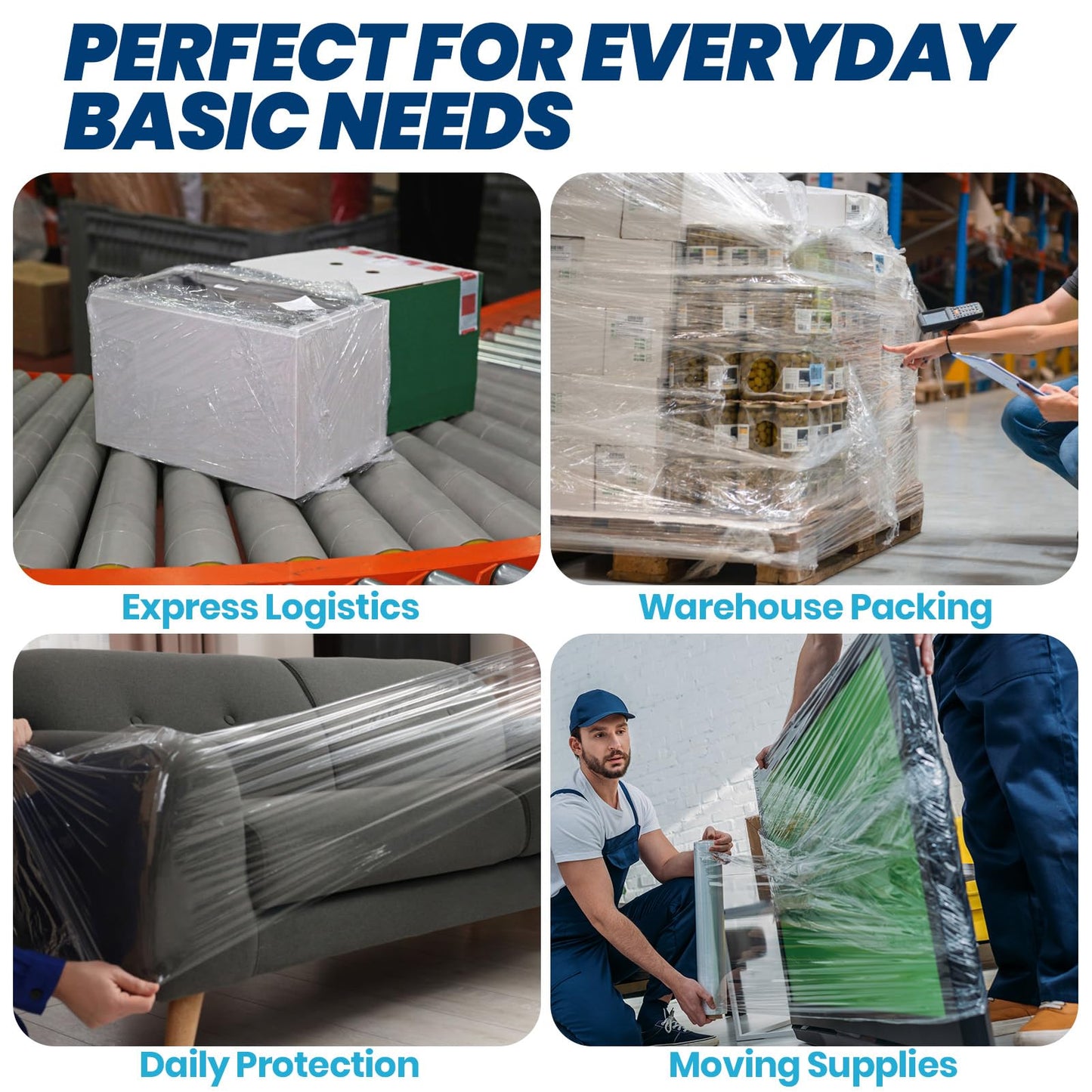 ADHES Heavy Duty Shrink Wrap Roll, 15 Inch x 1000 Feet, 2-Pack Stretch Wrap Stretch Film, 60 Gauge Industrial Strength Plastic Moving Wrap for Pallet Wrap, Furniture Wrapping Moving & Protection