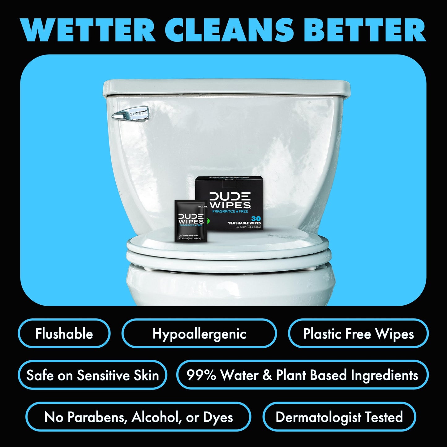 DUDE Wipes Flushable Wet Wipes (2 Packs, 30 Wipes Each) Individually Wrapped for Travel, Unscented Wet Wipes with Vitamin-E & Aloe, Septic and Sewer Safe