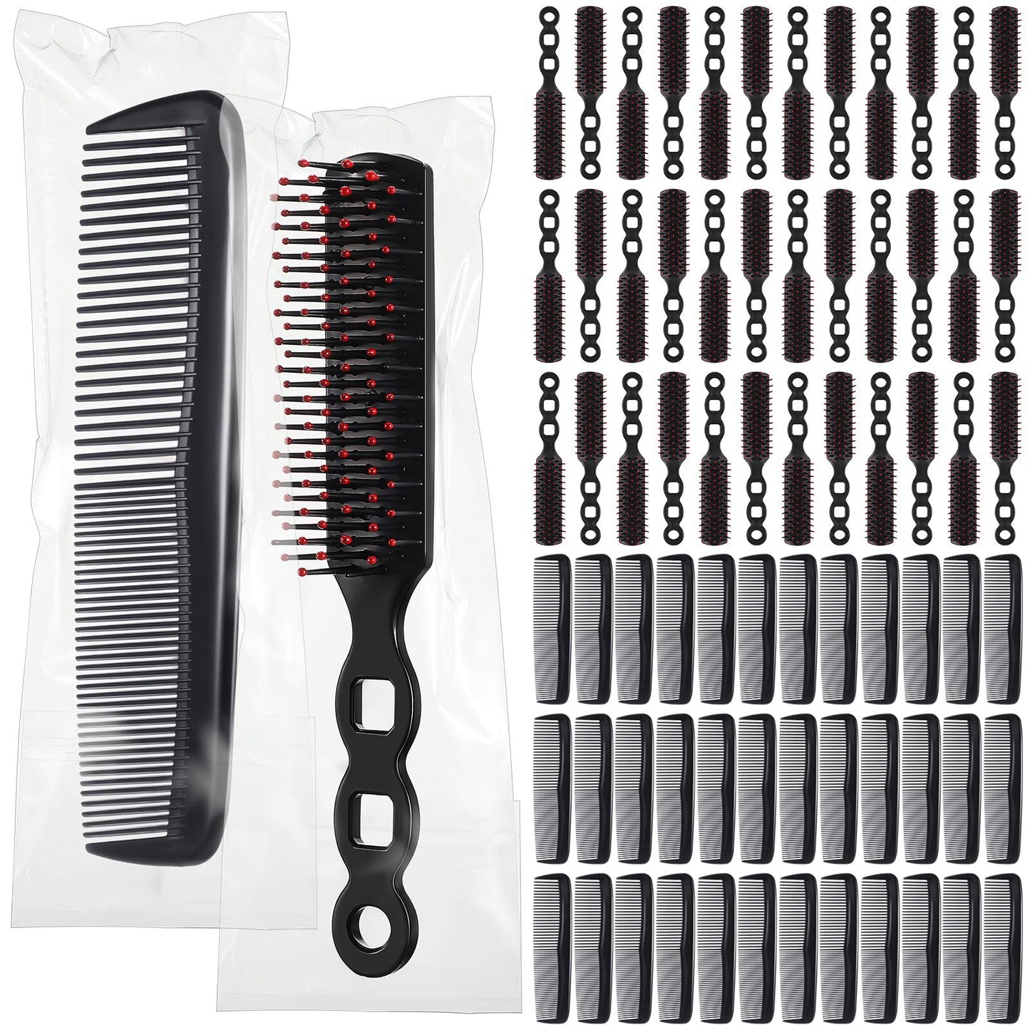 SiliFine 72 Pcs Bulk Hair Brushes Combs Set for Homeless Individually Wrapped Hairbrushes Bulk Curly Thick Long Smoothing Detangling Hairbrushes for Women Hotel Homeless Nursing Charity
