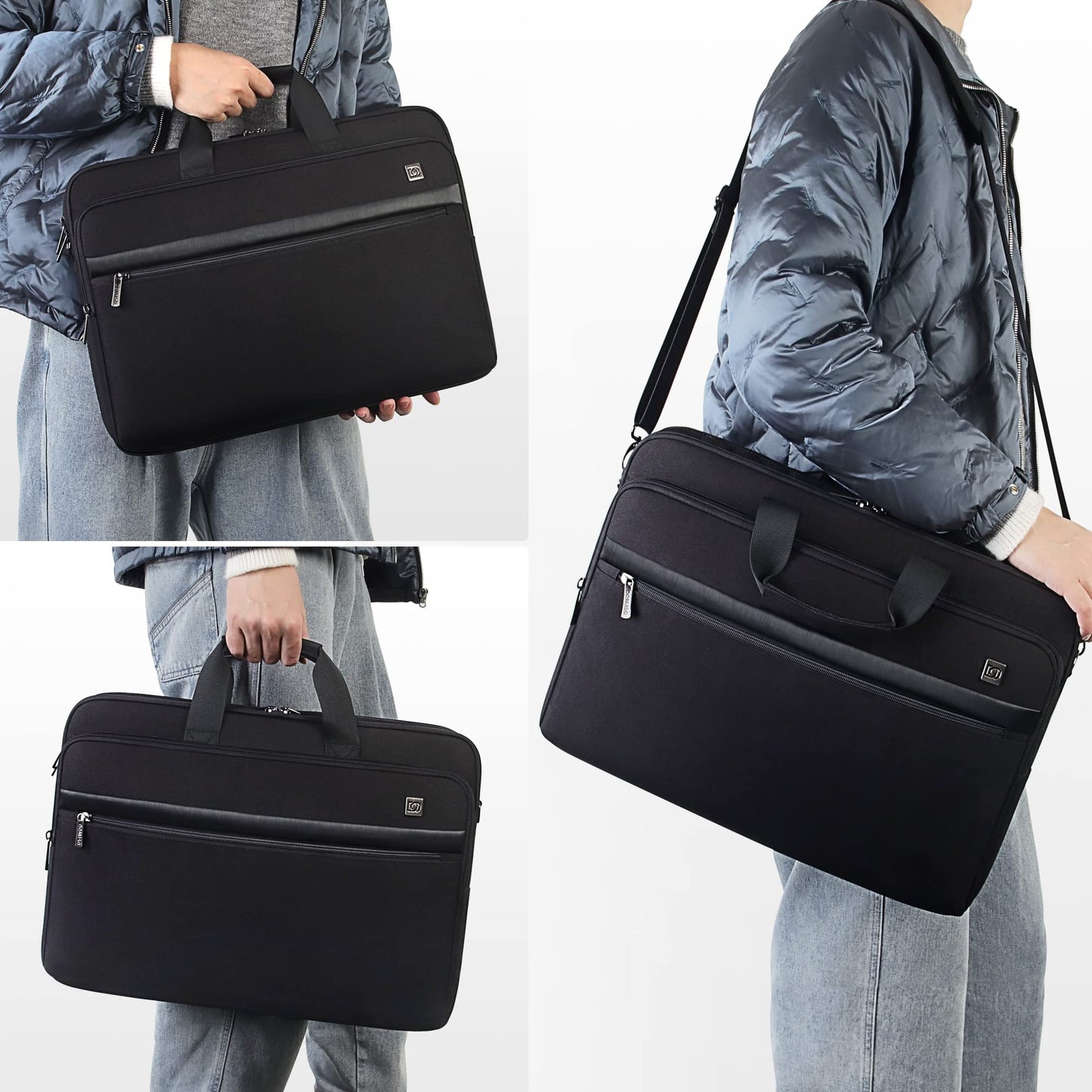 DOMISO 17-17.3" Laptop Briefcase Waterproof & Shockproof Business Bag w/Luggage Strap & Anti-Theft - Fits 17" Laptops, Black
