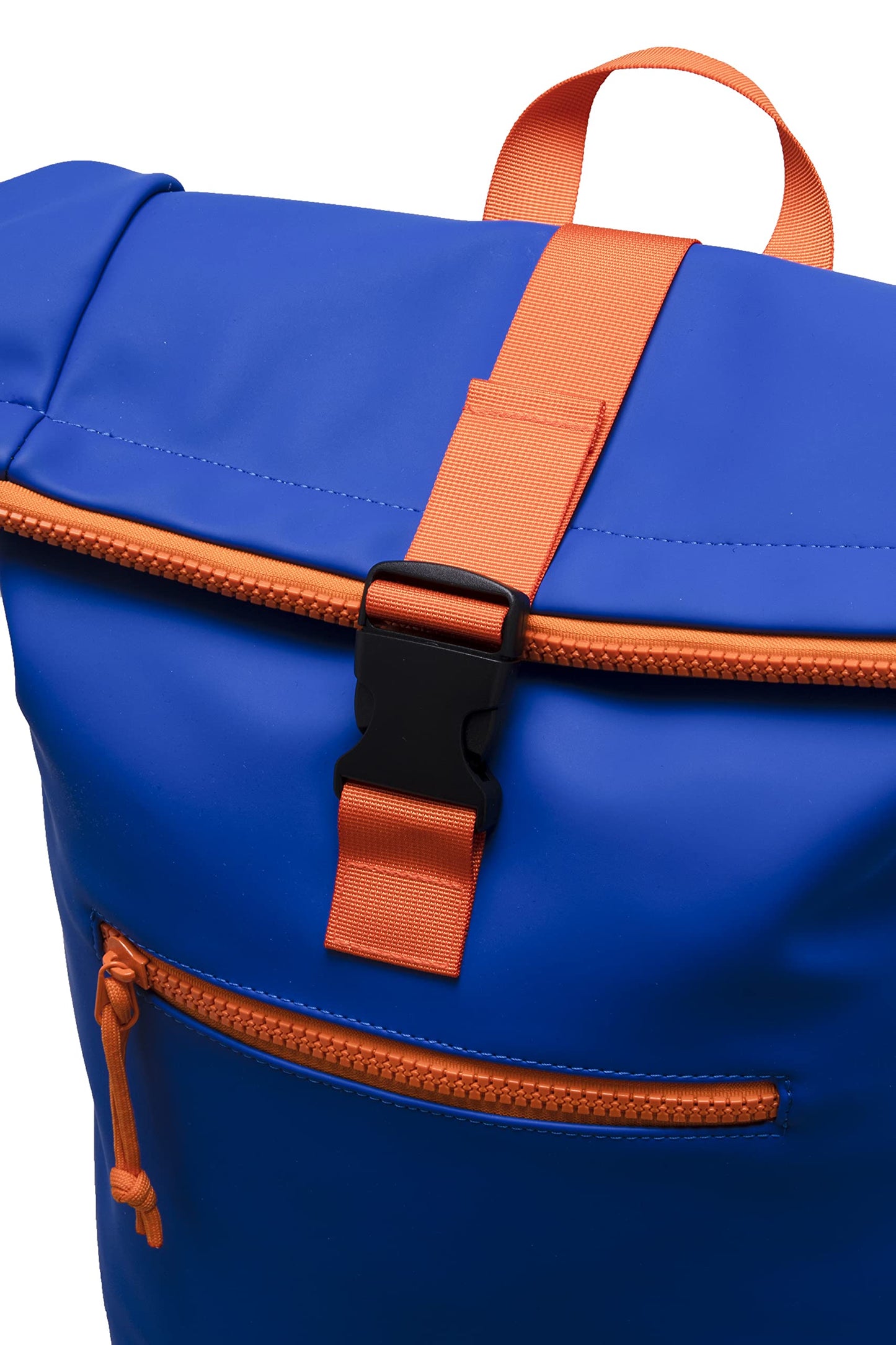 X RAY Roll Top Laptop Backpack for Men Women, PU Leather Expandable Casual Daypack Capacity Adjustable 22L Fits 15.6" Laptop, Royal Blue/Tangerine, One Size