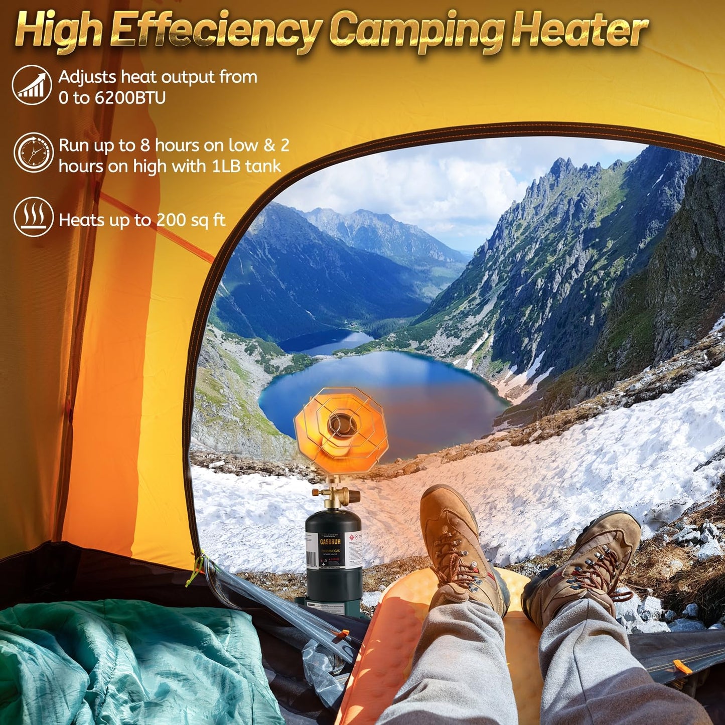GasBRUH Portable Propane Heater with Windproof Lighter for Outdoor, Fishing, Camping, 6200BTU Outdoor Wireless Gas Heater for Camping,Tents, Hunting (TANK not Included)
