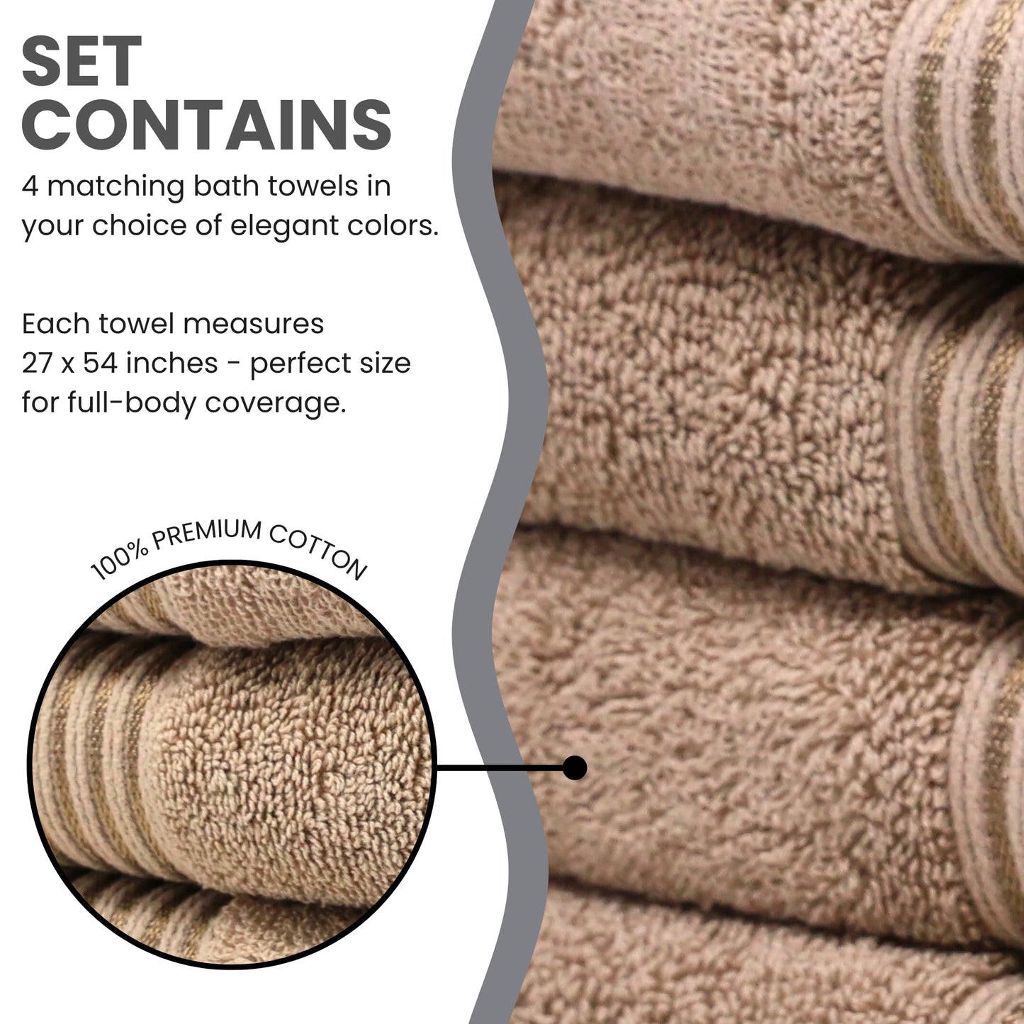 CasaFlow Luxury Bath Towels, 27 x 54 Inch, Set of 4 – 100% Ring Spun Cotton, 550 GSM, Ultra Soft & Highly Absorbent, Quick Dry, Double Stitched – Beige