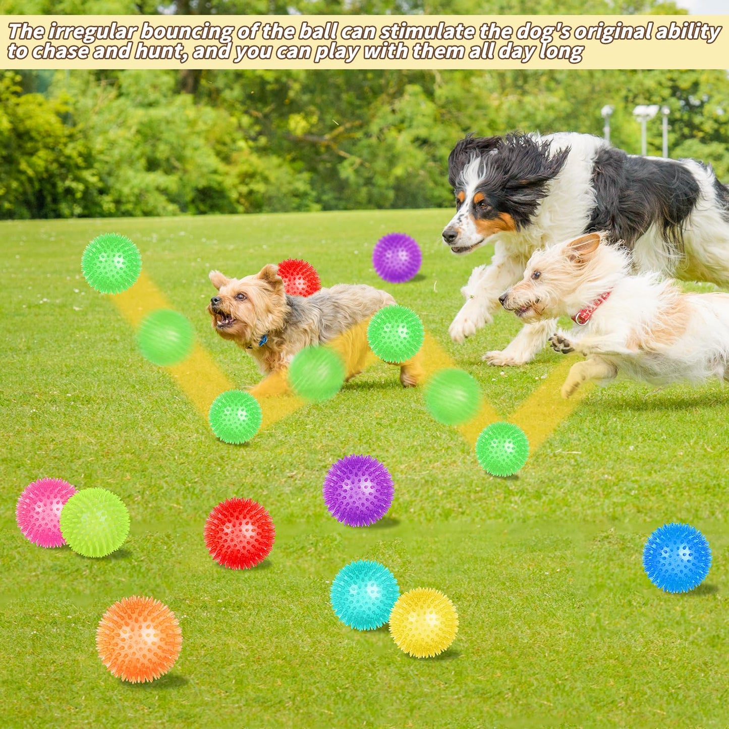 UZLU 36 Pcs 2.5 in Squeaky Dog Toy Balls Spiky Dog Balls Chew Toy for Teething Durable High Bounce TPR Fetch Toy 9 Colors Water Toys for Small Medium Dogs Aggressive Chewers Clean Teeth and Training