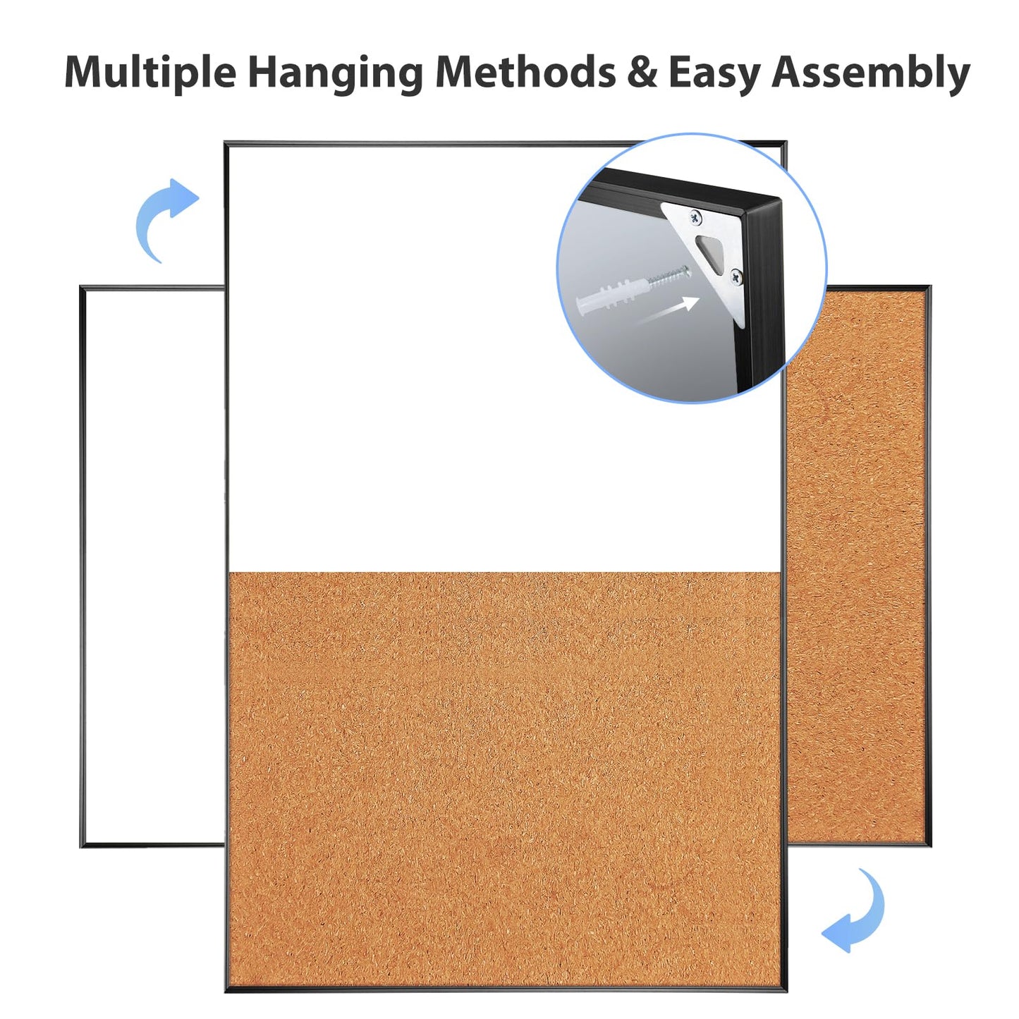 Dry Erase Cork Board Combo, ARCOBIS 36"X24" Bulletin White Board for Wall, Magnetic Corkboard, Vision Whiteboard for Office,Home,School Black Frame