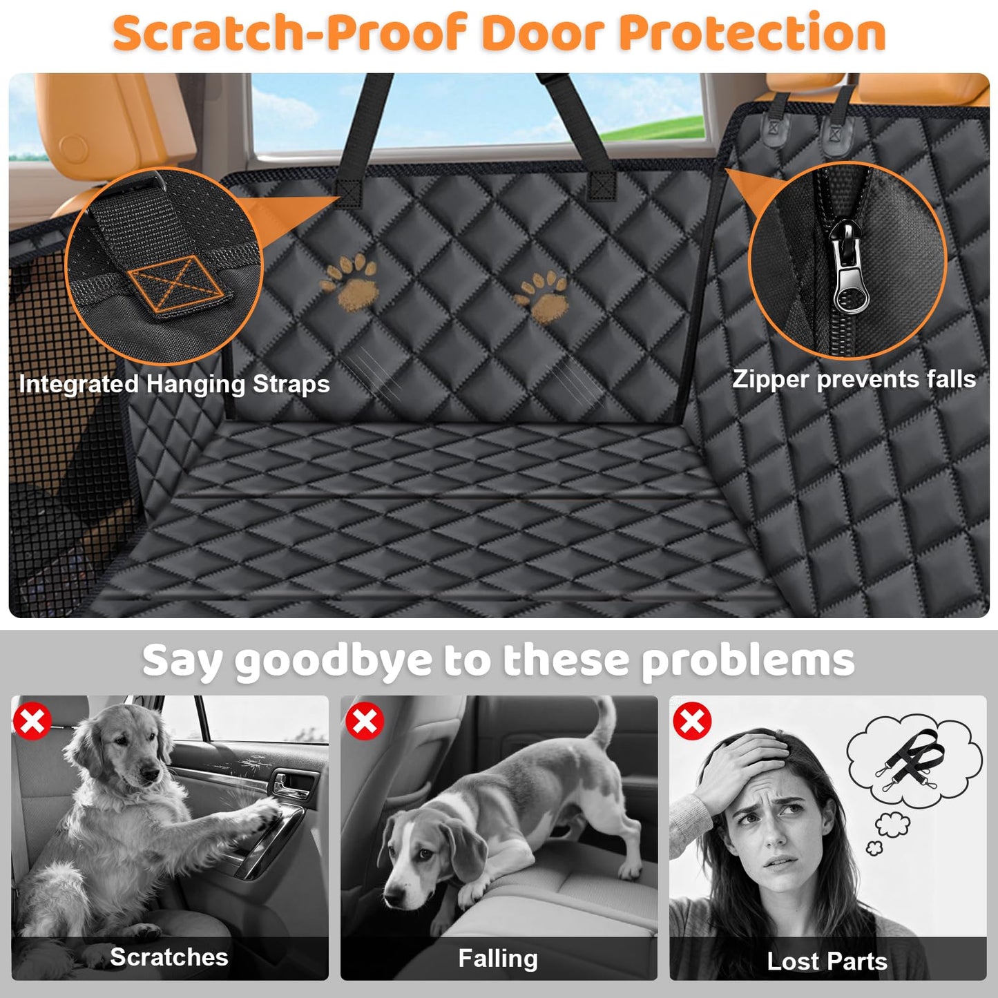 URPOWER Backseat Extender for Dogs - Hard Bottom Dog Car Seat Cover for Back Seat, Foldable Dog Hammock for Car, SUV, and Truck, Pet Rear Seat Protector Dogs Travel Bed with Mesh Window & Side Flaps