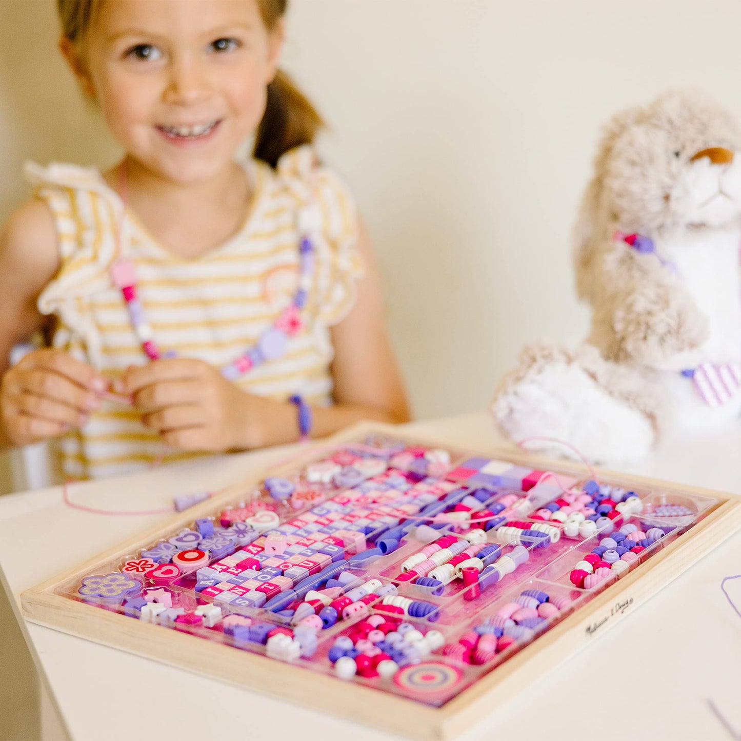 Melissa & Doug Sparkle & Shimmer Wooden Bead Set: 340 Beads and 12 Laces for Jewelry-Making