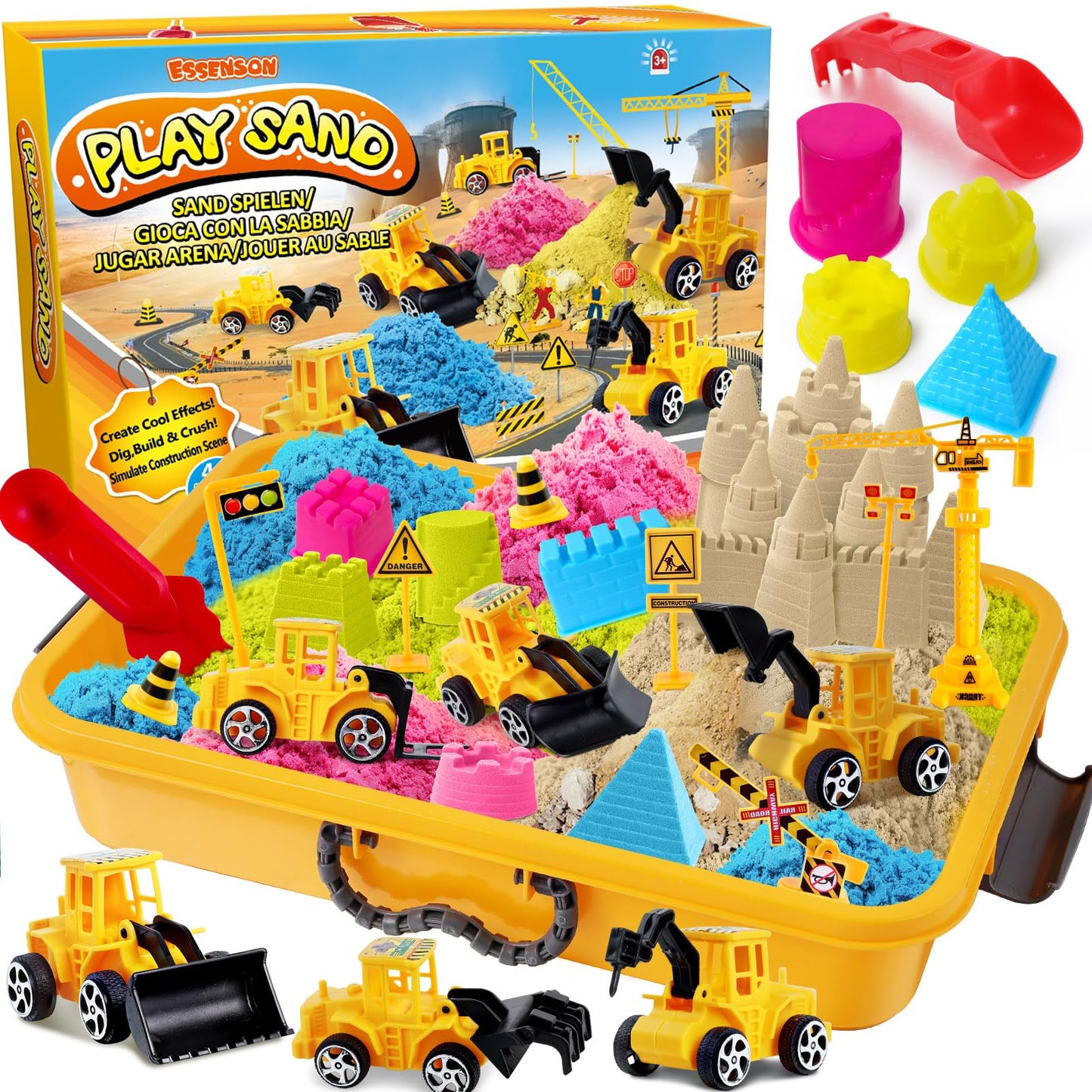 Sensory Bin - Play Sand Kit with Construction Set Toy Truck and 4lbs Magical Sand, Pretend Play Beach Sensory Toy Sandbox, Kids Gifts for Girls and Boys