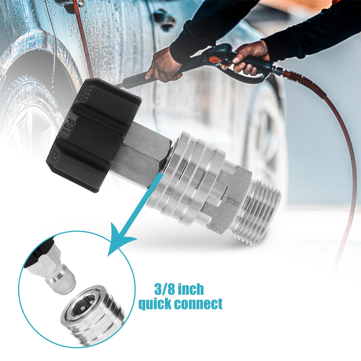 Tool Daily Pressure Washer Adapter Set, Stainless Steel Quick Connect Kit, M22 14mm to 3/8" Quick Disconnect Kit for Power Washer, 8 PCs