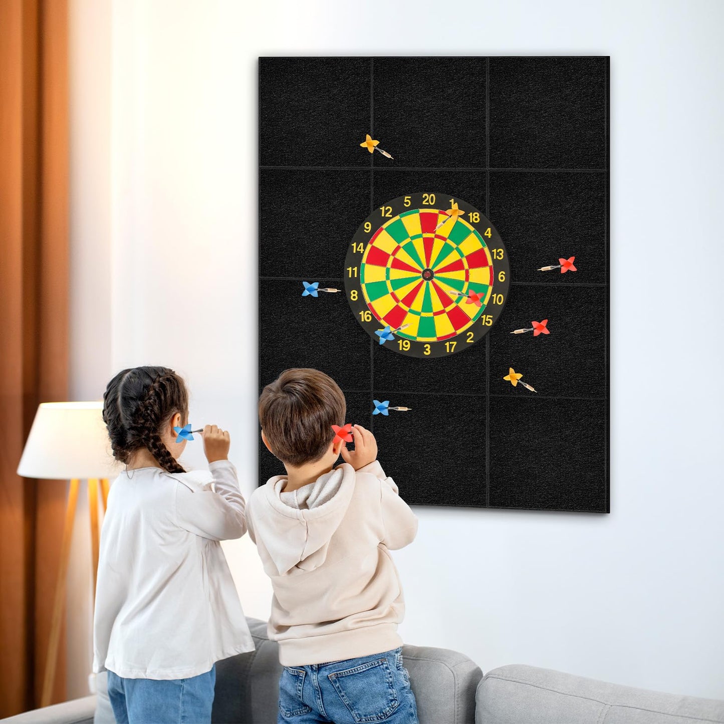 AMUSIGHT Large Cork Board Tiles, 12 Packs 48" x 36" 1/2" Thick Cork Bulletin Board Felt Board Self Adhesive Cork Boards for Walls Home Office Kitchen School, 120 Push pins, Black