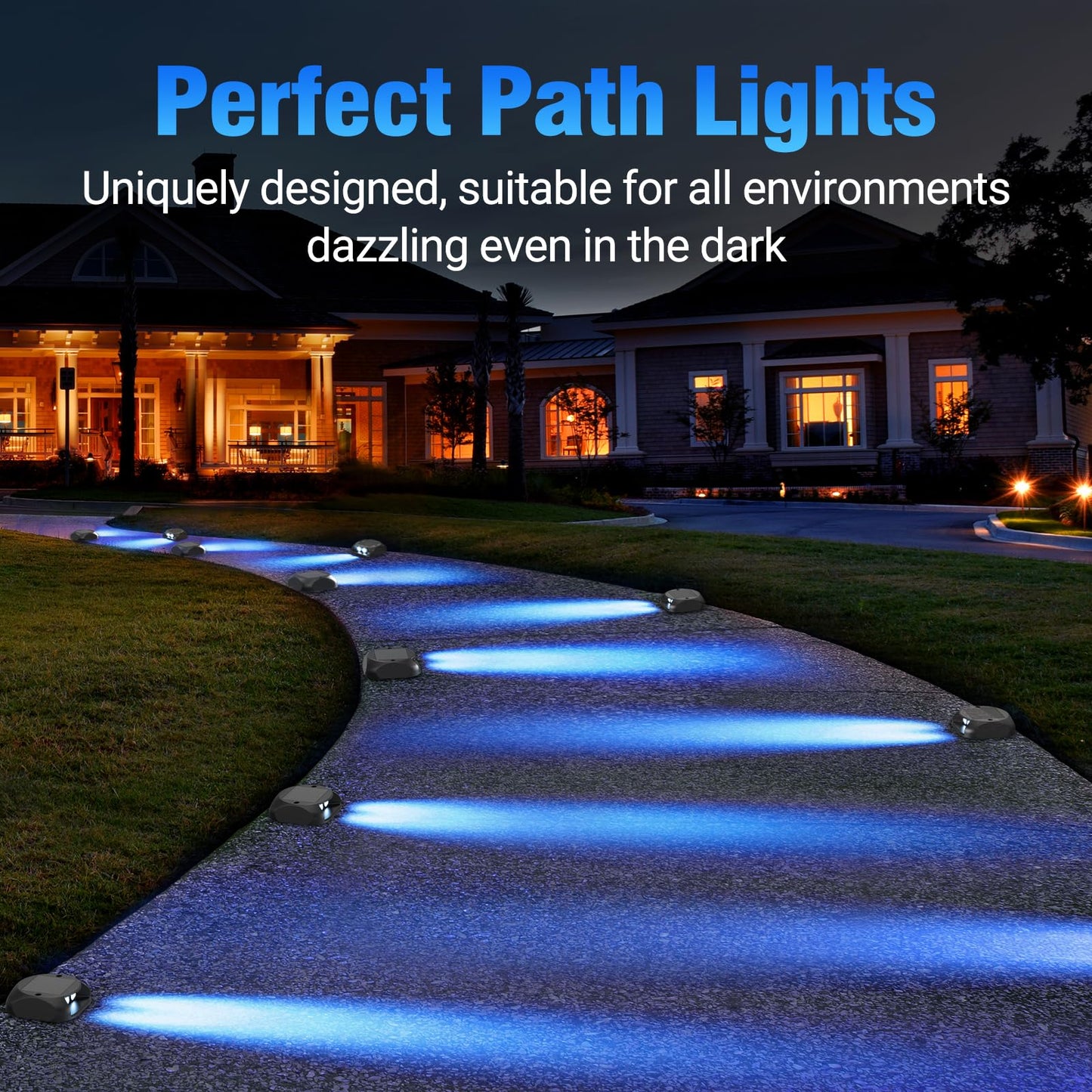 Quntis 12-Pack Solar Deck Lights, IP65 Waterproof Solar Dock Lights, Dusk to Dawn 15Hs Lighting Solar Lights Outdoor, 500M Visible Solar Step Lights for Marine Driveway Pathway Stair Warning Yard,Blue