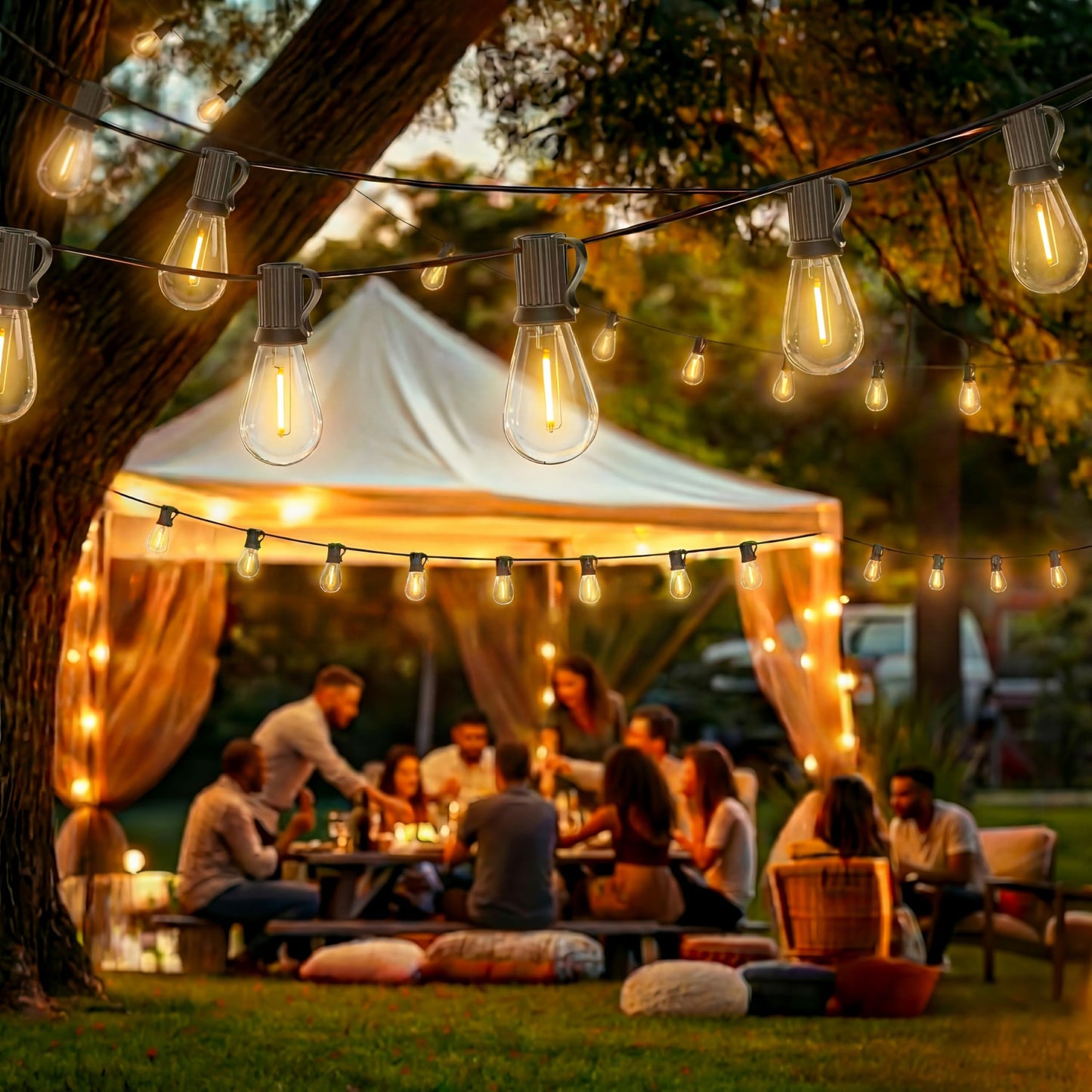 Outdoor Lights, S11 55FT String Lights with 25 Dimmable Plastic Bulbs 1 Spare, 120V 2700K Warm White Waterproof Connectable Patio Lights for Backyard Porch Balcony Party Decor, E12 Socket Base, Black