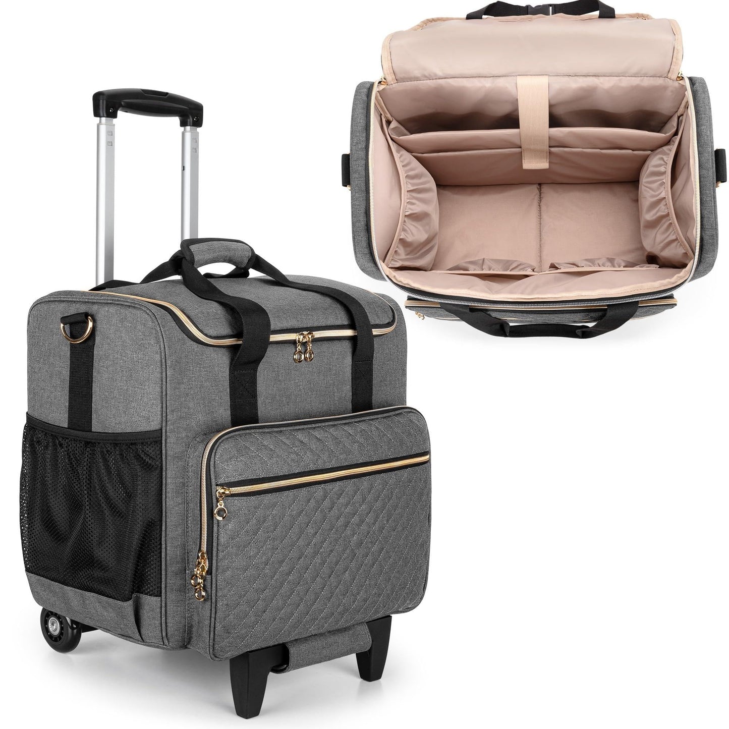 Luxja Rolling Teacher Bag with Laptop Compartment and Detachable Dolly, Multifunctional Rolling Teacher Tote Bag (Patent Pending), Gray