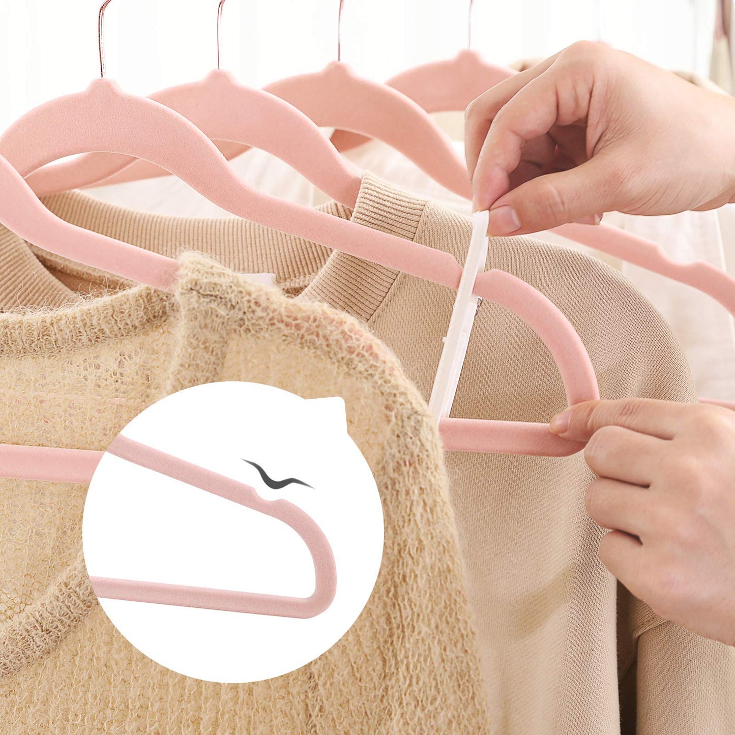 SONGMICS Velvet Hangers, Non-Slip Hanger, Rose Gold Color Swivel Hook, 50-Pack, Pink UCRF026P02